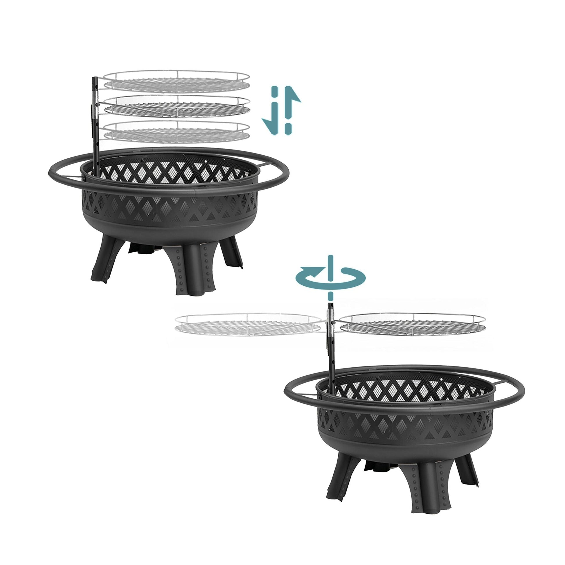 Feuerschale mit verstellbarem Grillrost Schwarz von Relaxdays