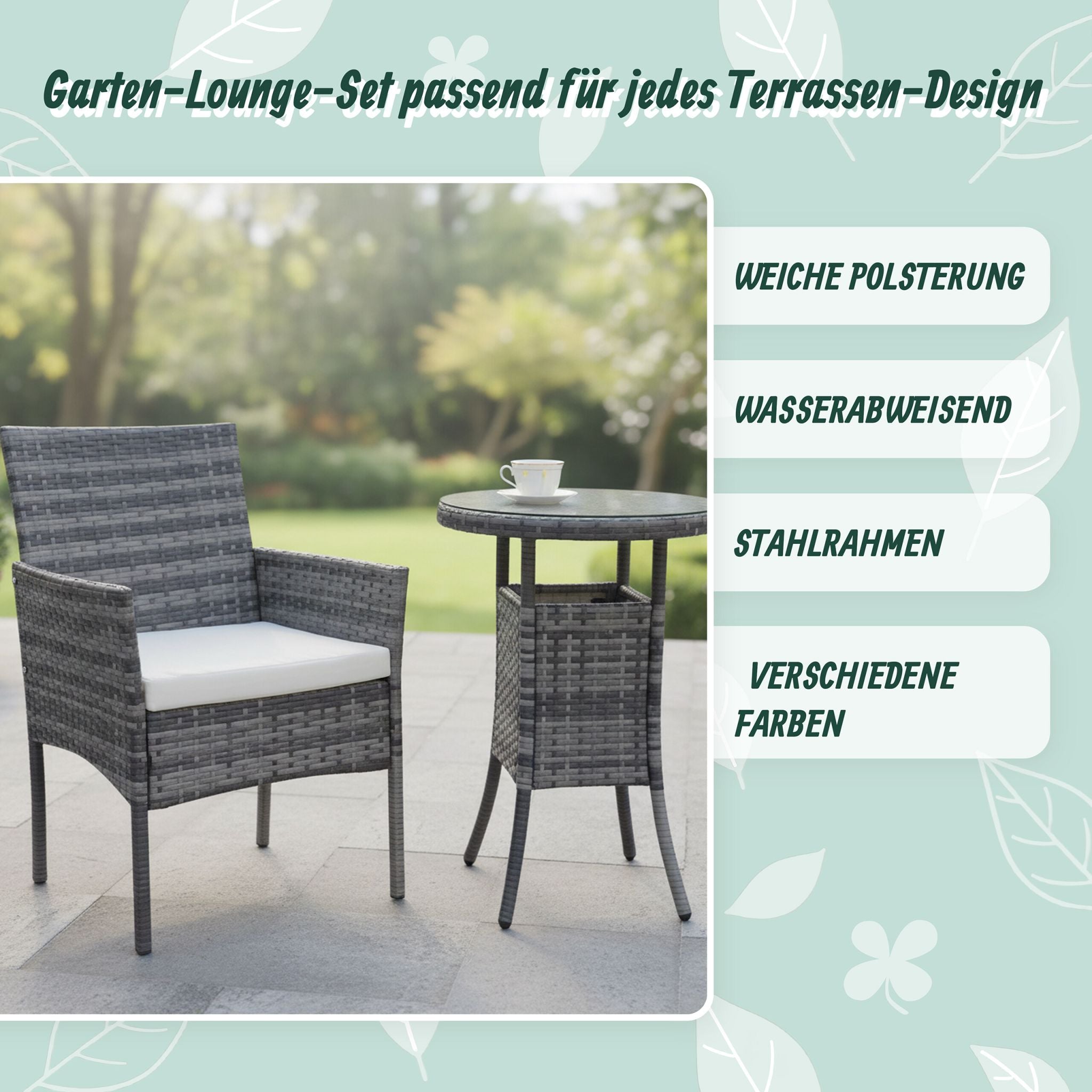 Gartenmöbel 3er-Set Rattan Creme-Grau