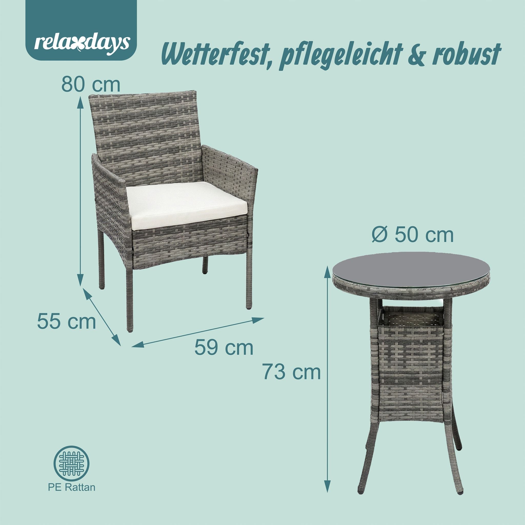 Gartenmöbel 3er-Set Rattan Creme-Grau