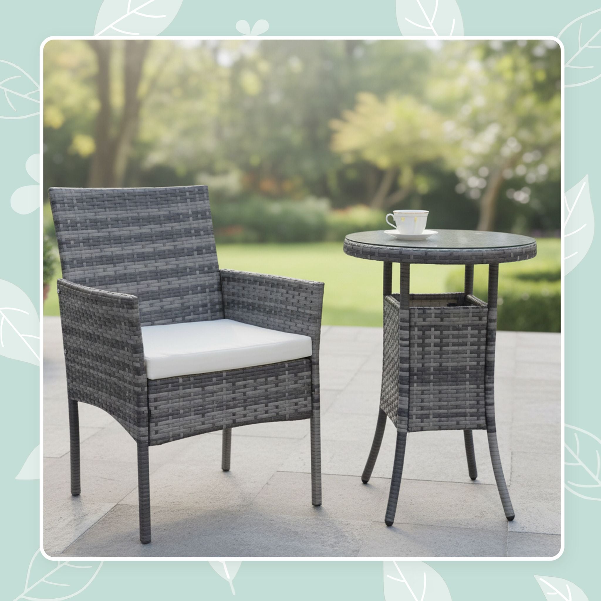 Gartenmöbel 3er-Set Rattan Schwarz-Grau von Relaxdays