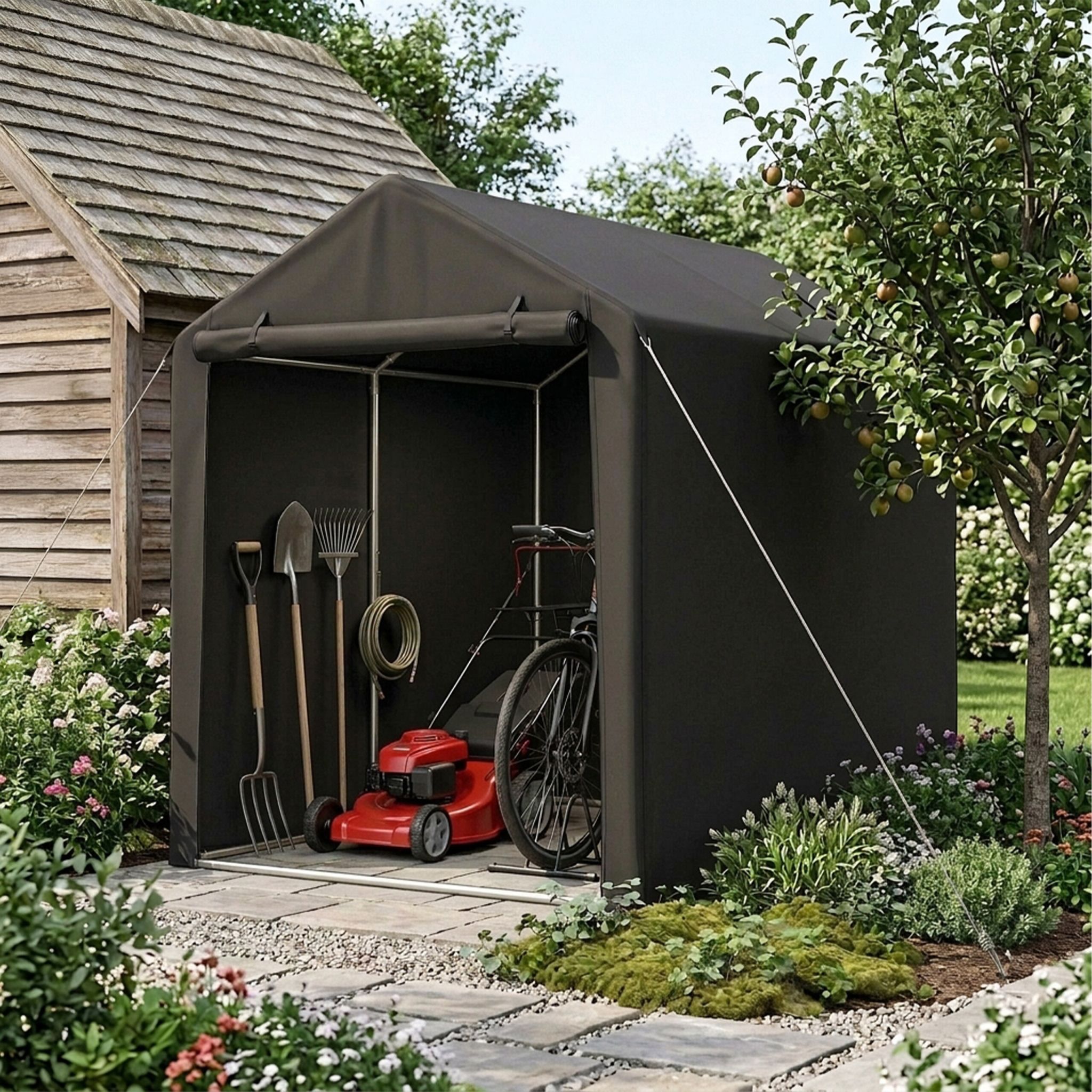 Mobile Fahrradgarage für 2 Fahrräder Schwarz von Relaxdays