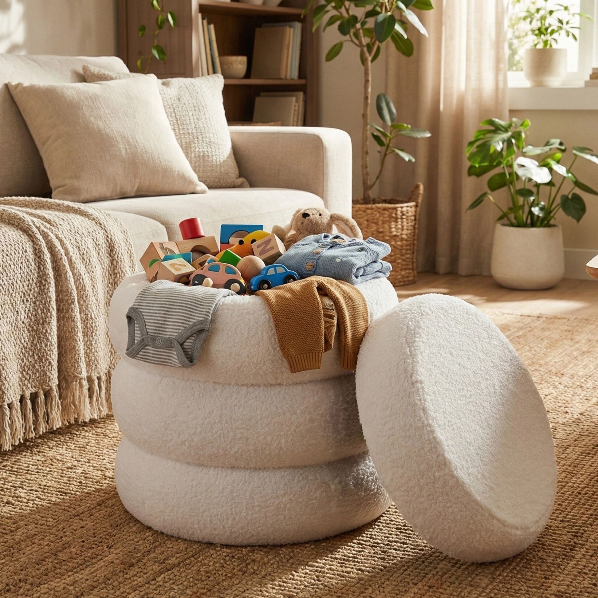 Teddyfell Hocker Creme von Relaxdays