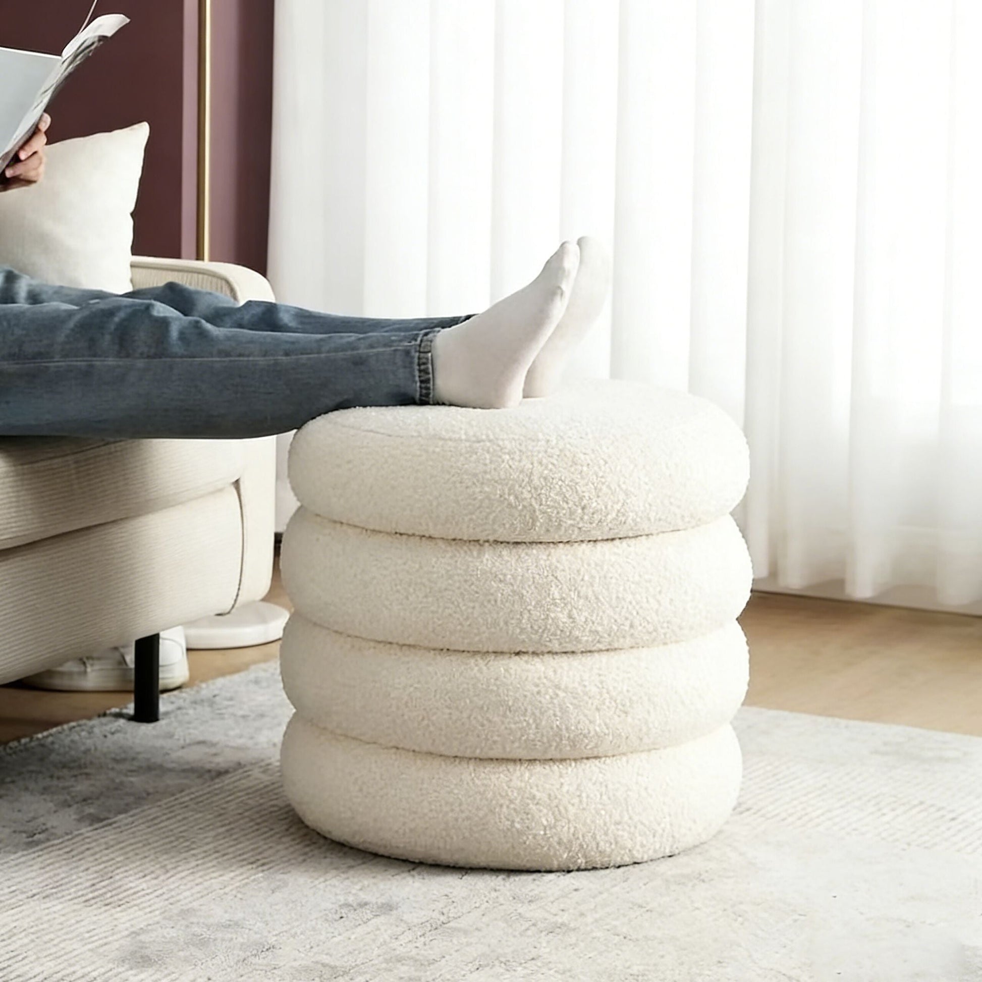 Teddyfell Hocker Creme von Relaxdays