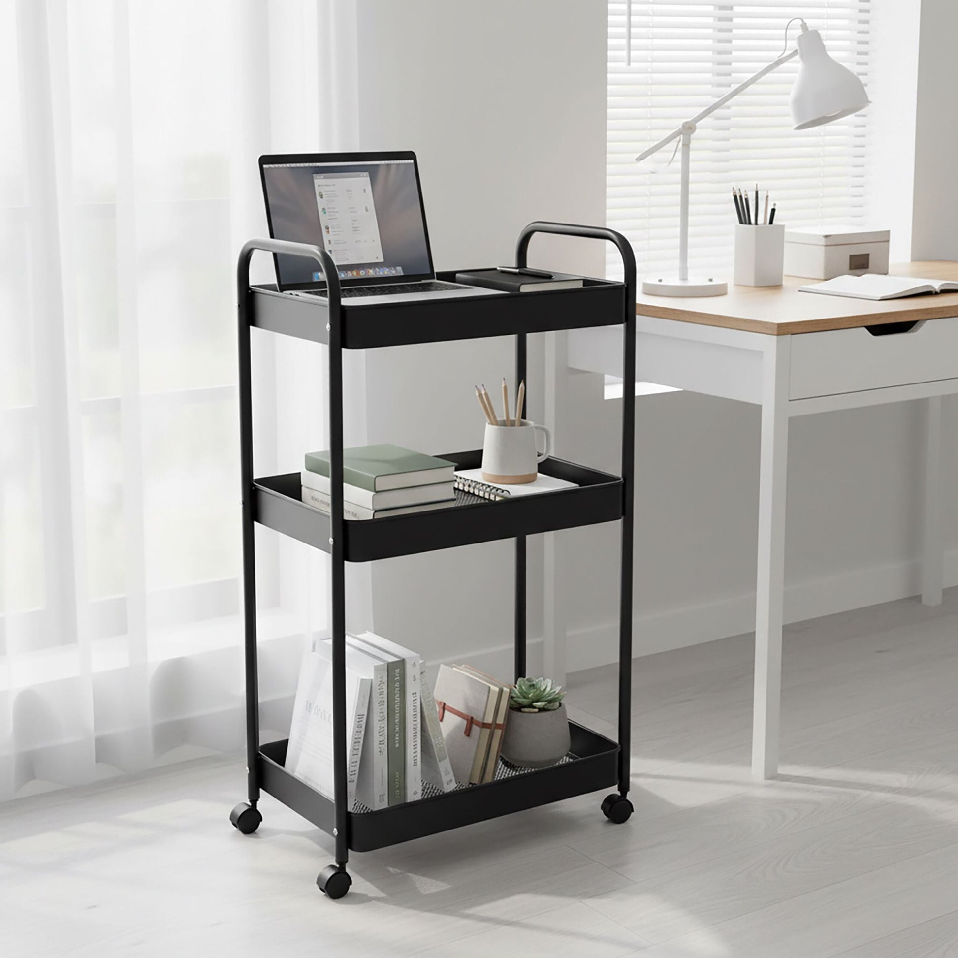 Rollwagen Mesh mit 3 Ebenen Schwarz von Relaxdays