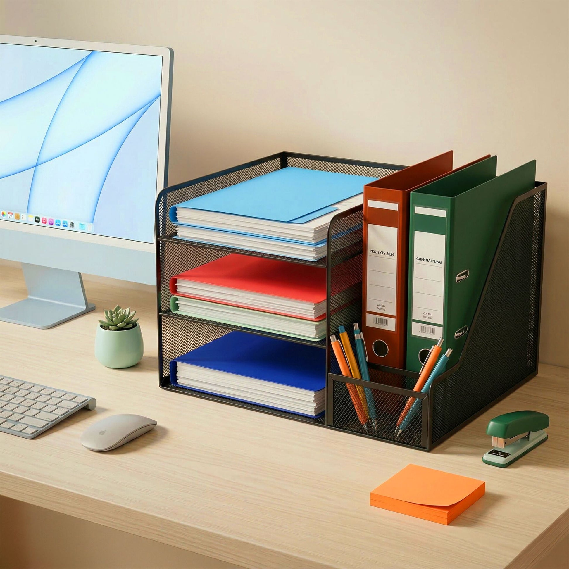Schreibtisch Organizer Metall 5 Ablagen Schwarz von Relaxdays
