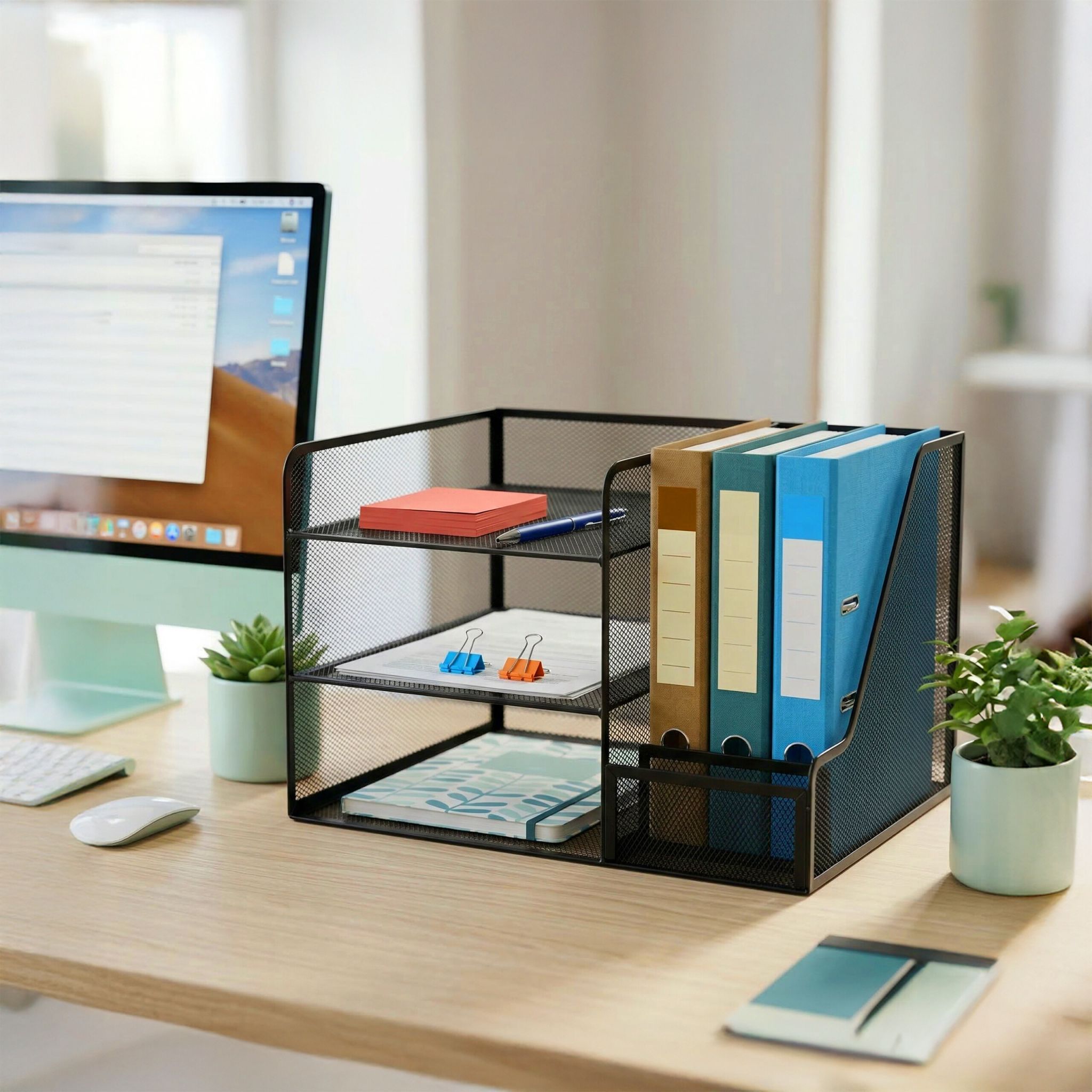 Schreibtisch Organizer Metall 5 Ablagen Schwarz von Relaxdays