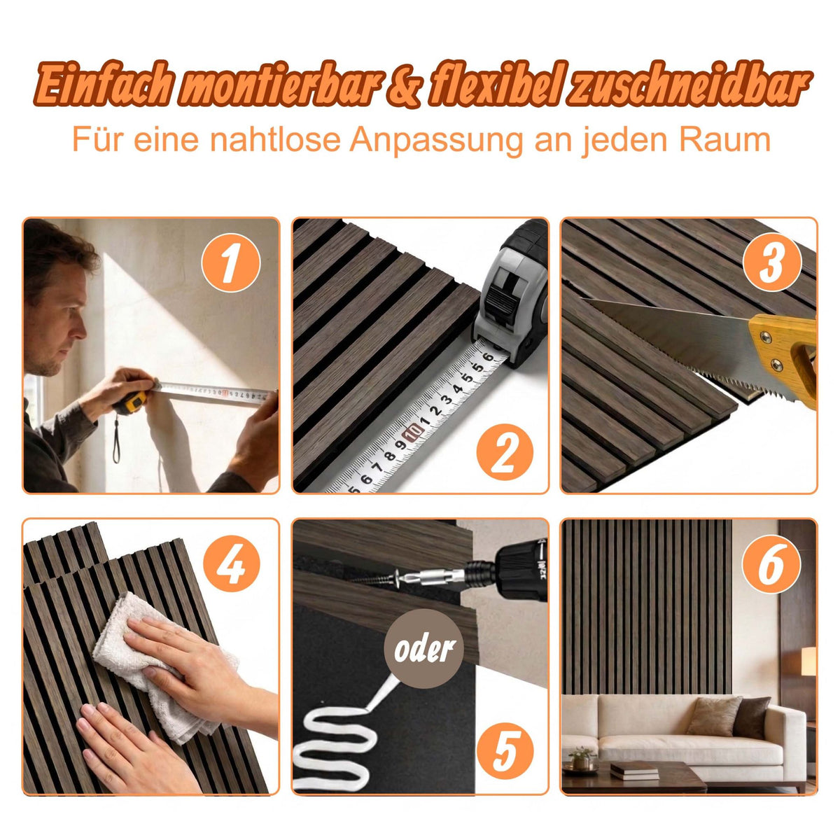 Akustikpaneele 120 x 60cm 4er-Set Dunkelbraun von Relaxdays