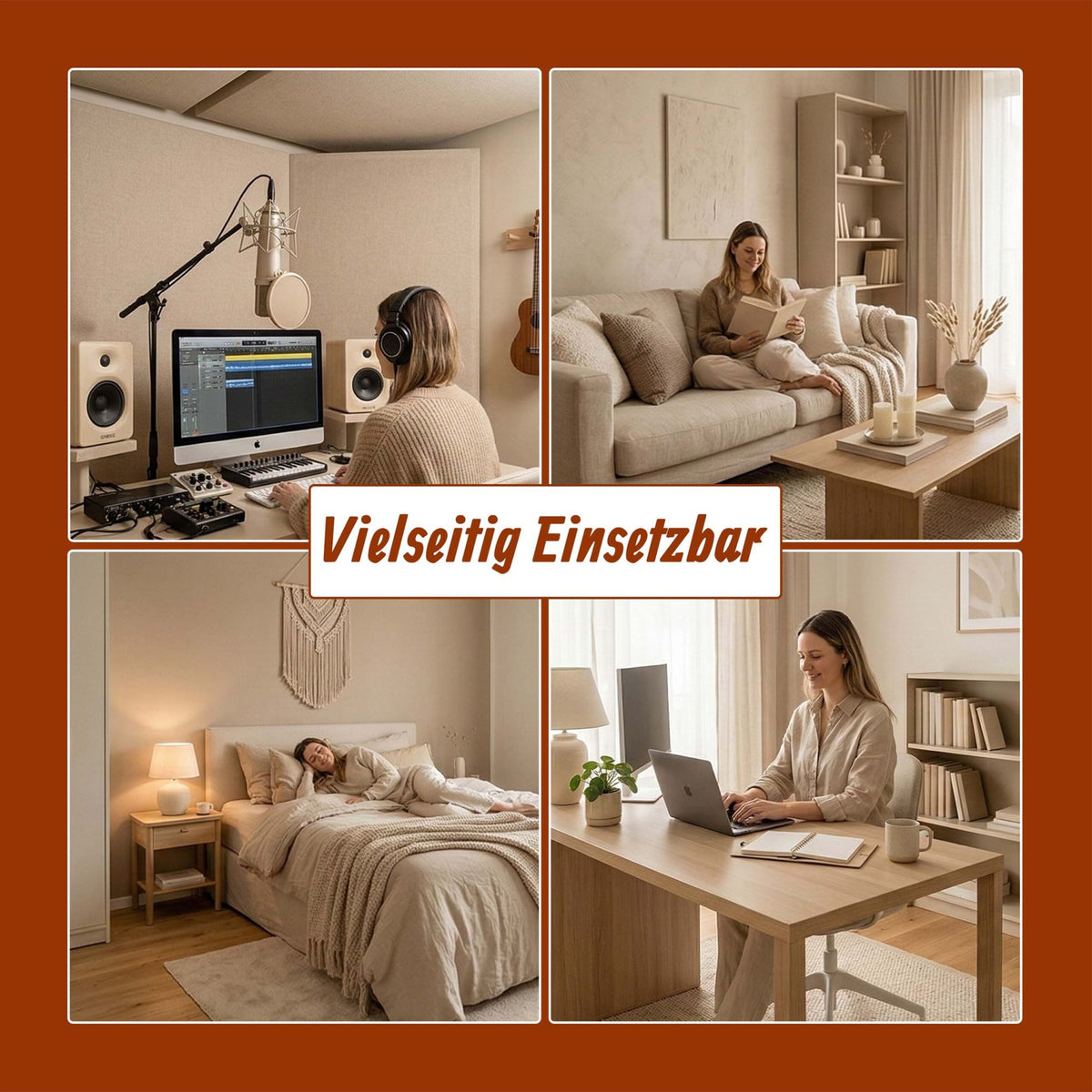 Akustikpaneele 120 x 60cm 4er-Set Dunkelbraun von Relaxdays