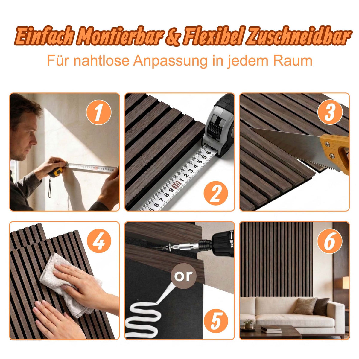Akustikpaneele 60 x 60cm 4er-Set Dunkelbraun von Relaxdays