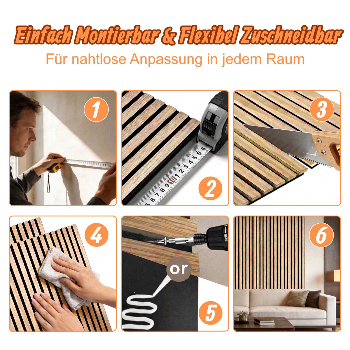 Akustikpaneele 60 x 60cm 4er-Set Hellbraun von Relaxdays