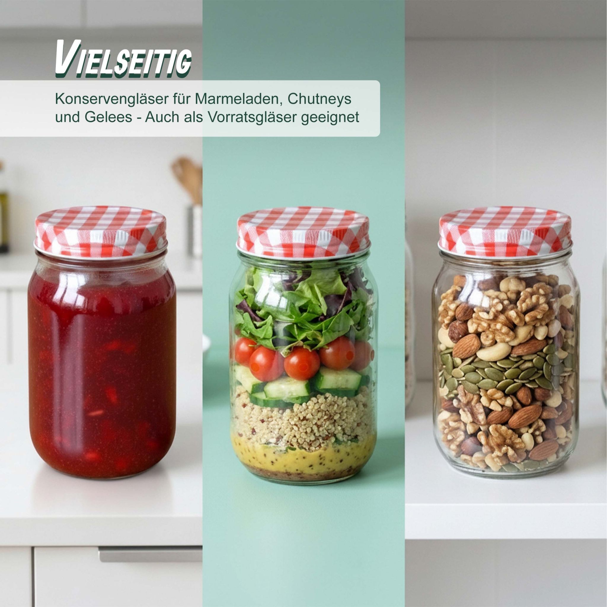 Einmachgläser-Set 400ml Twist Off Weiss-Rot-Transparent von Relaxdays
