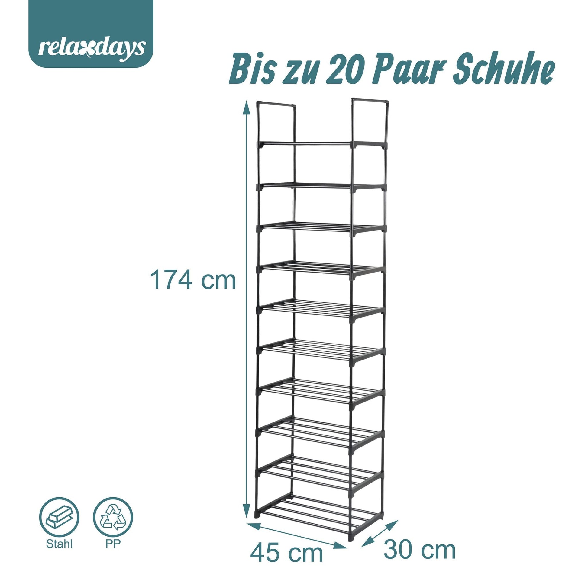 Schuhregal Stecksystem Metall Schwarz von Relaxdays