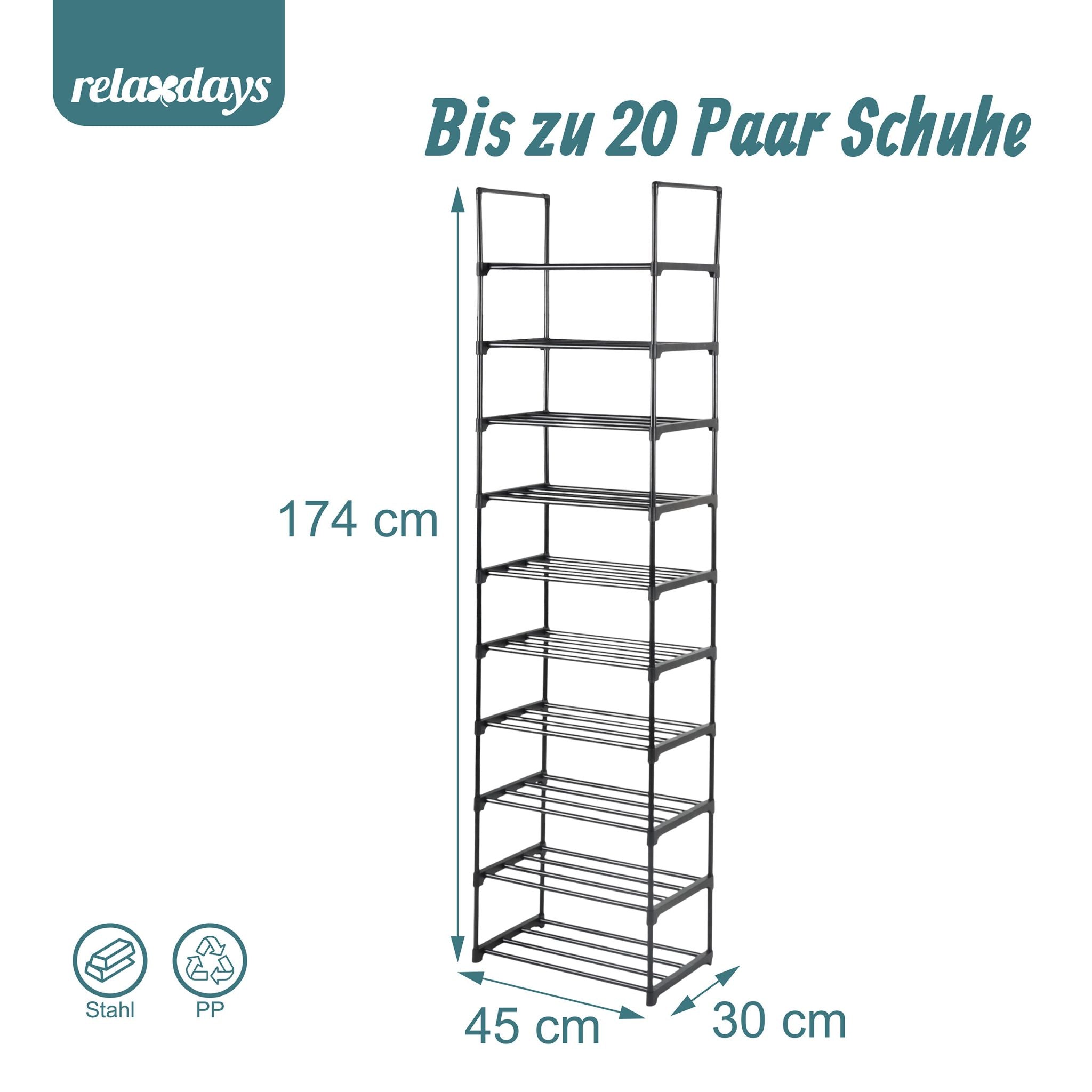 Schuhregal Stecksystem Metall Schwarz von Relaxdays