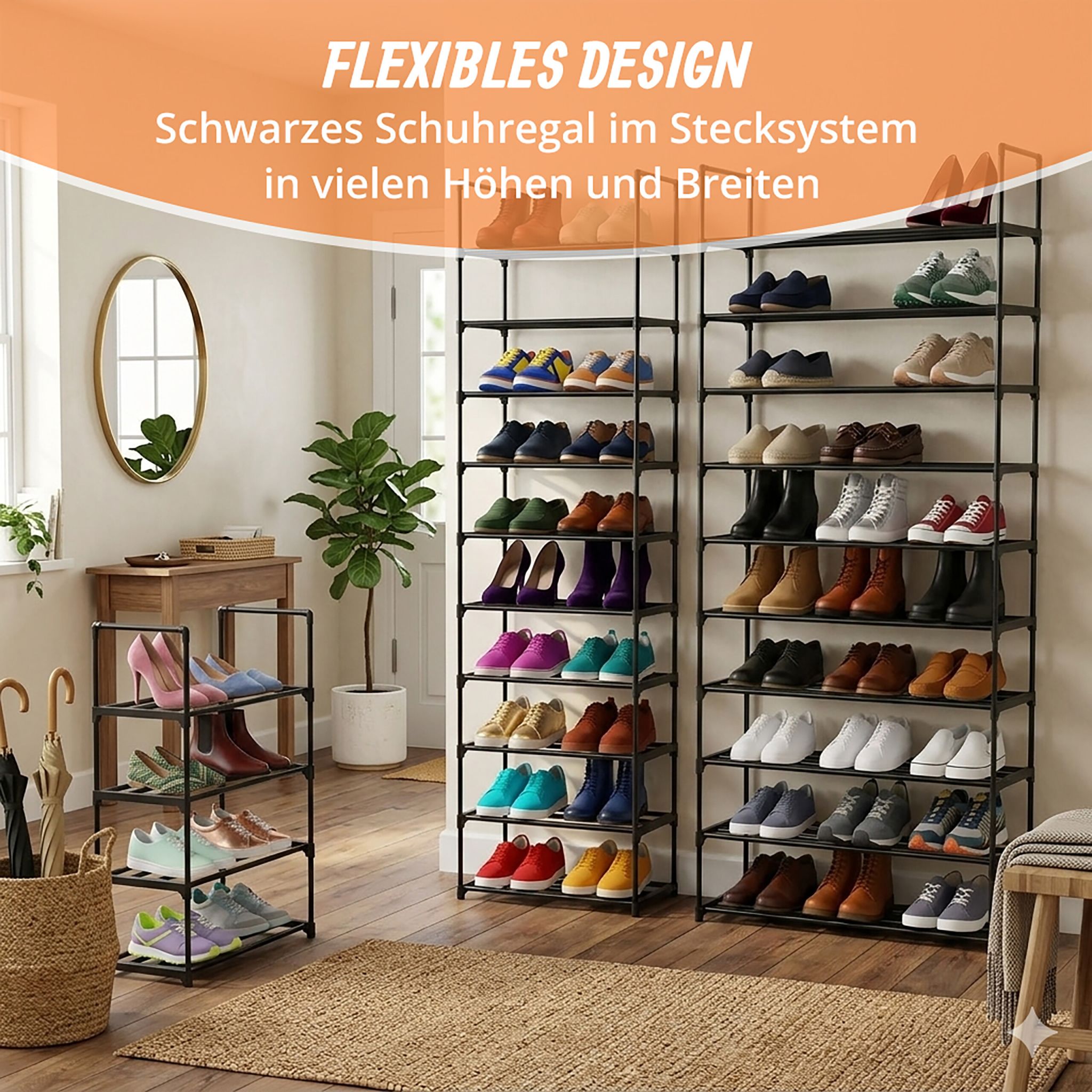 Schuhregal Stecksystem Metall Schwarz von Relaxdays