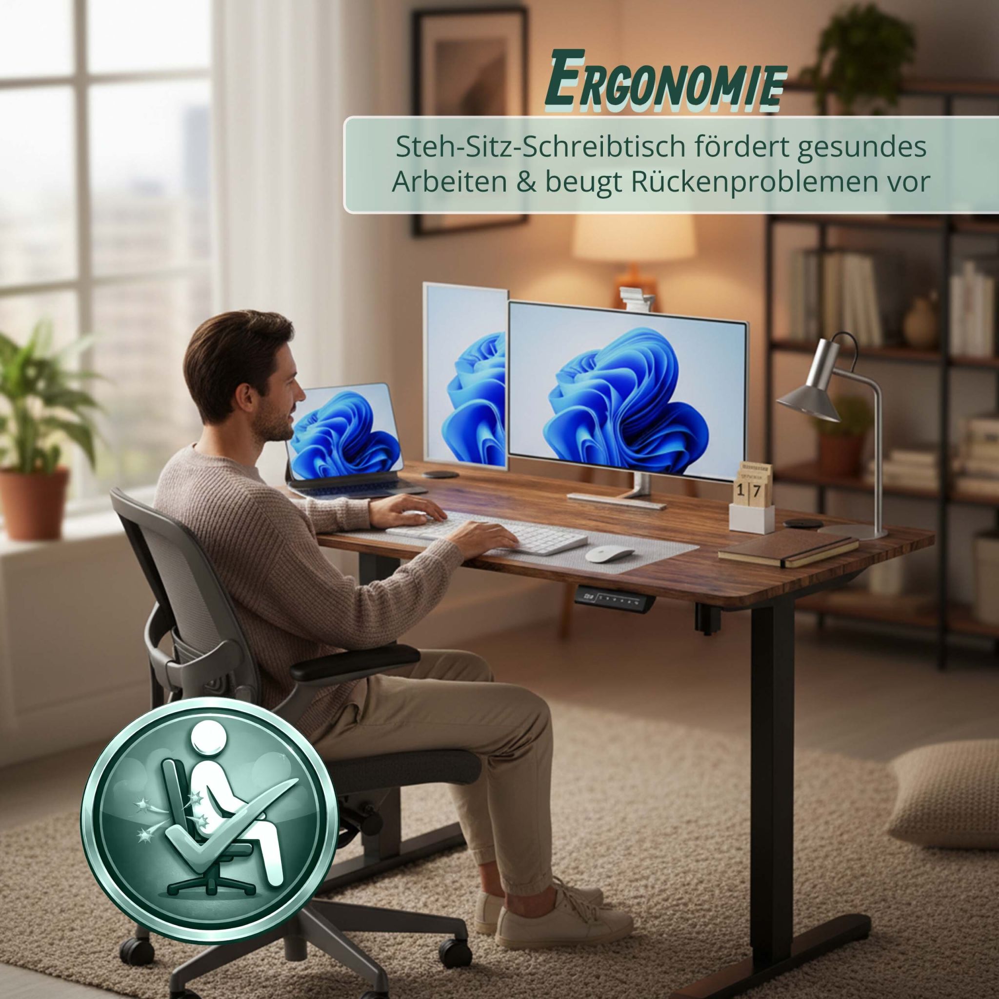 Höhenverstellbarer Schreibtisch Display Dunkelbraun-Schwarz von Relaxdays
