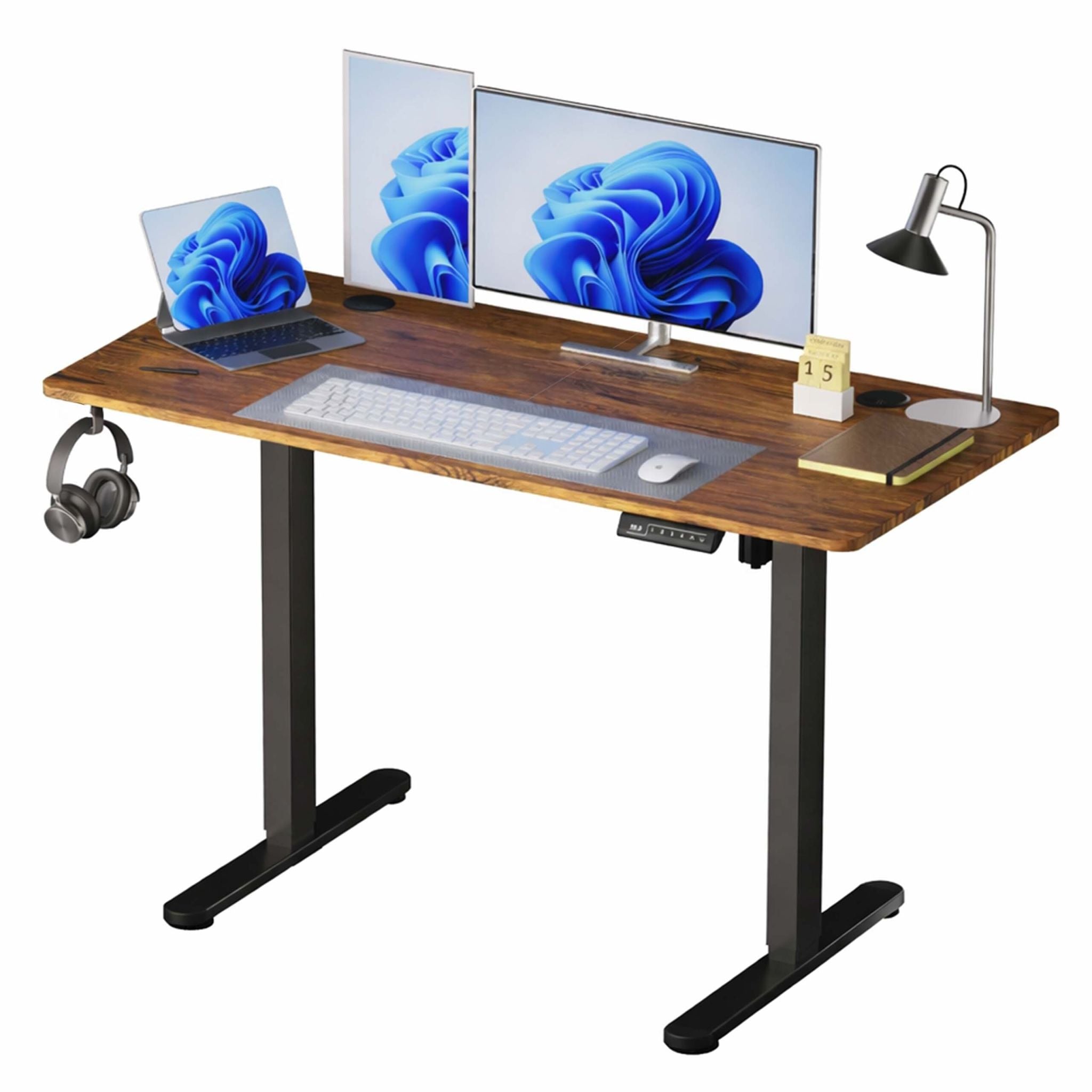 Höhenverstellbarer Schreibtisch Display Dunkelbraun-Schwarz von Relaxdays