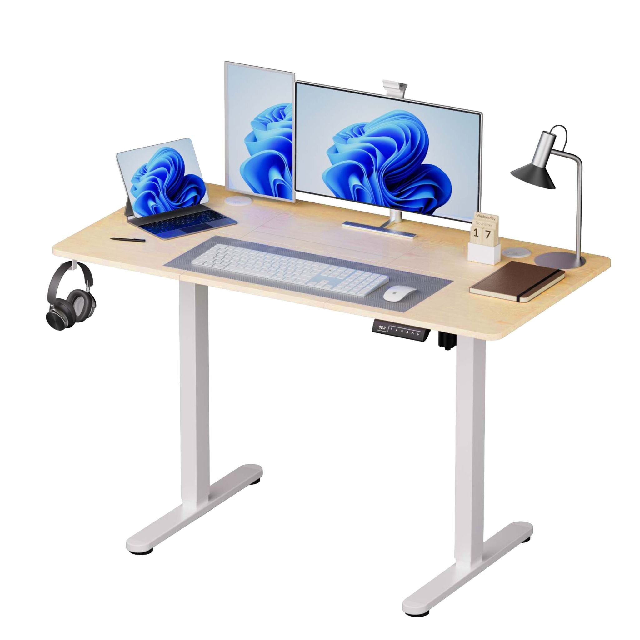 Höhenverstellbarer Schreibtisch Display Weiss-Hellbraun von Relaxdays