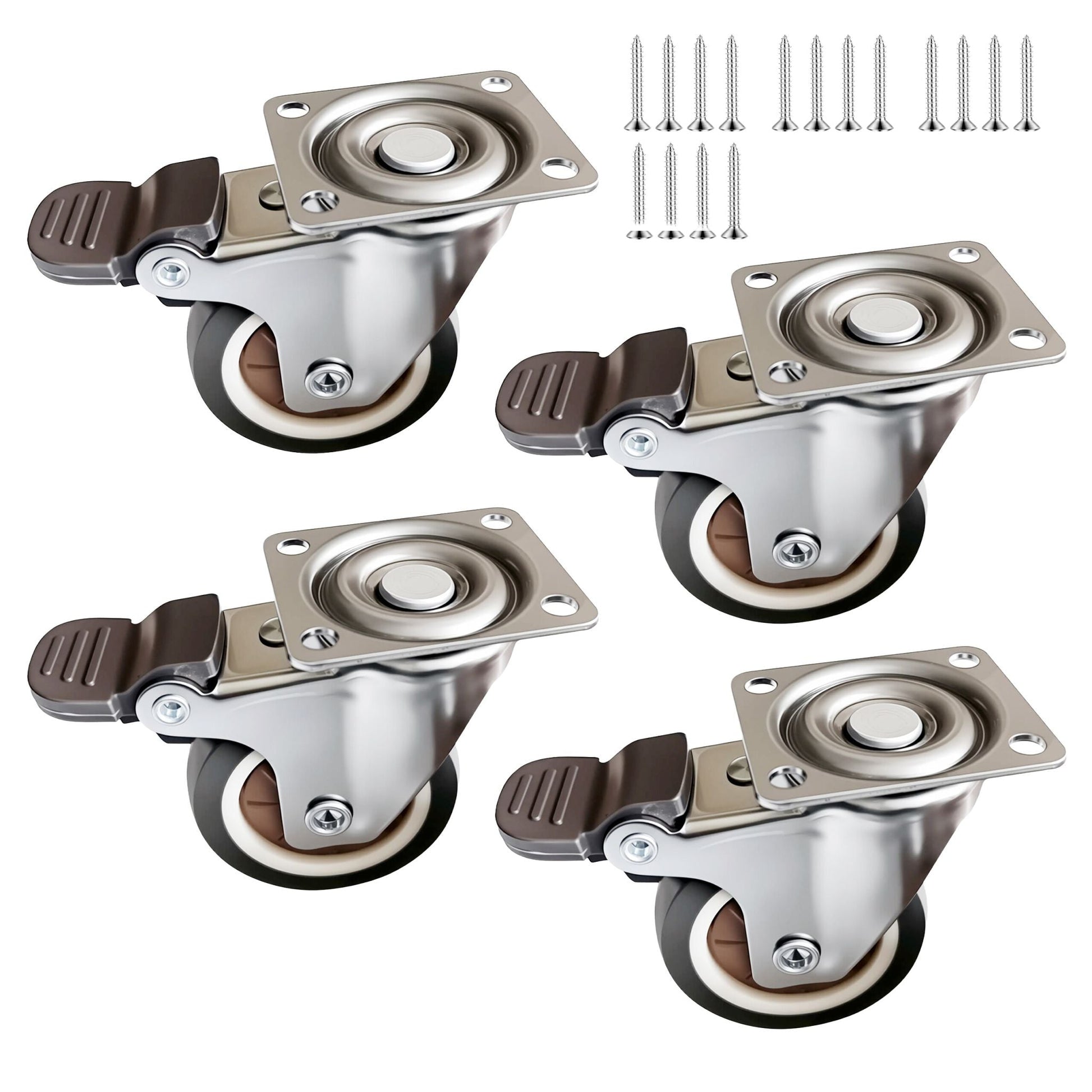 Lenkrollen mit Bremse 4er-Set Braun-Schwarz-Silber von Relaxdays