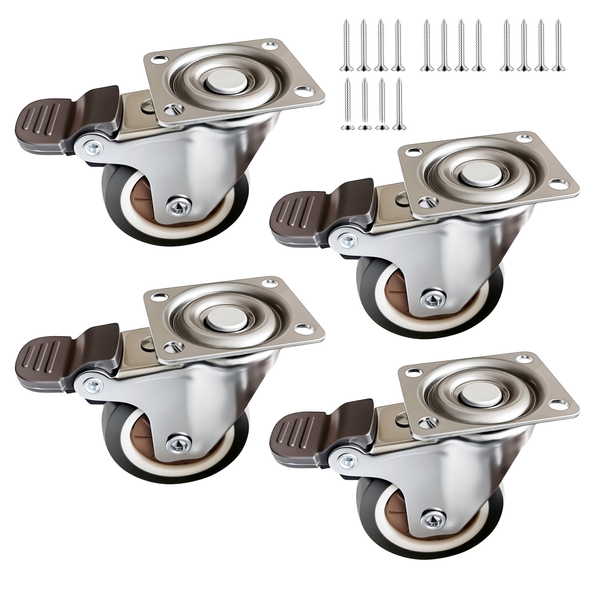 Lenkrollen mit Bremse 4er-Set Braun-Schwarz-Silber von Relaxdays
