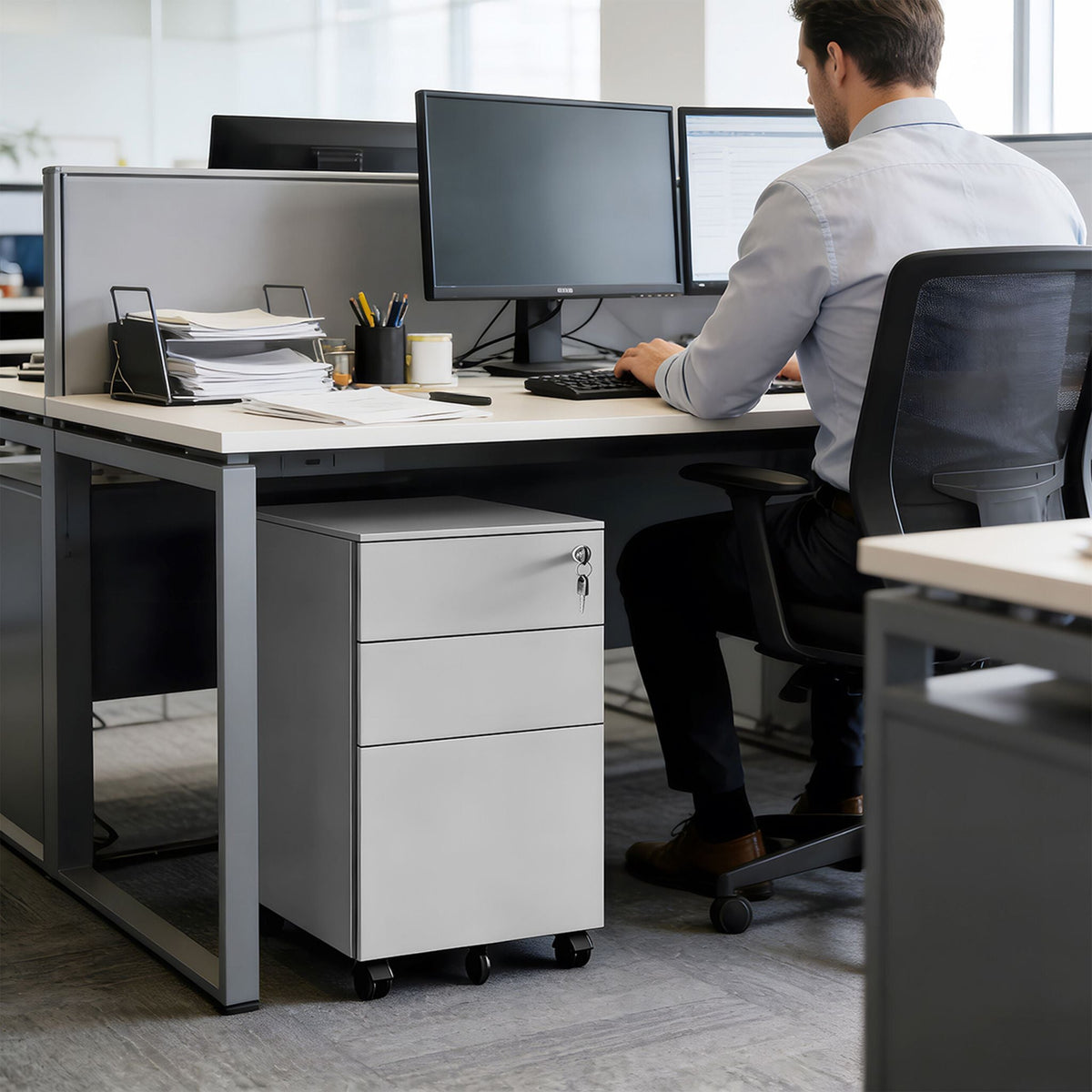 Abschliessbarer Rollcontainer Metall Schwarz-Grau von Relaxdays