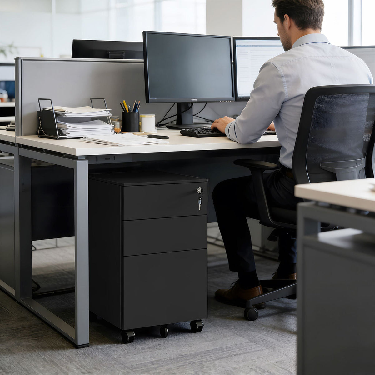 Abschliessbarer Rollcontainer Metall Schwarz von Relaxdays
