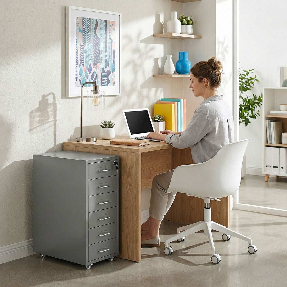Abschliessbarer Rollcontainer Metall Silber-Grau von Relaxdays