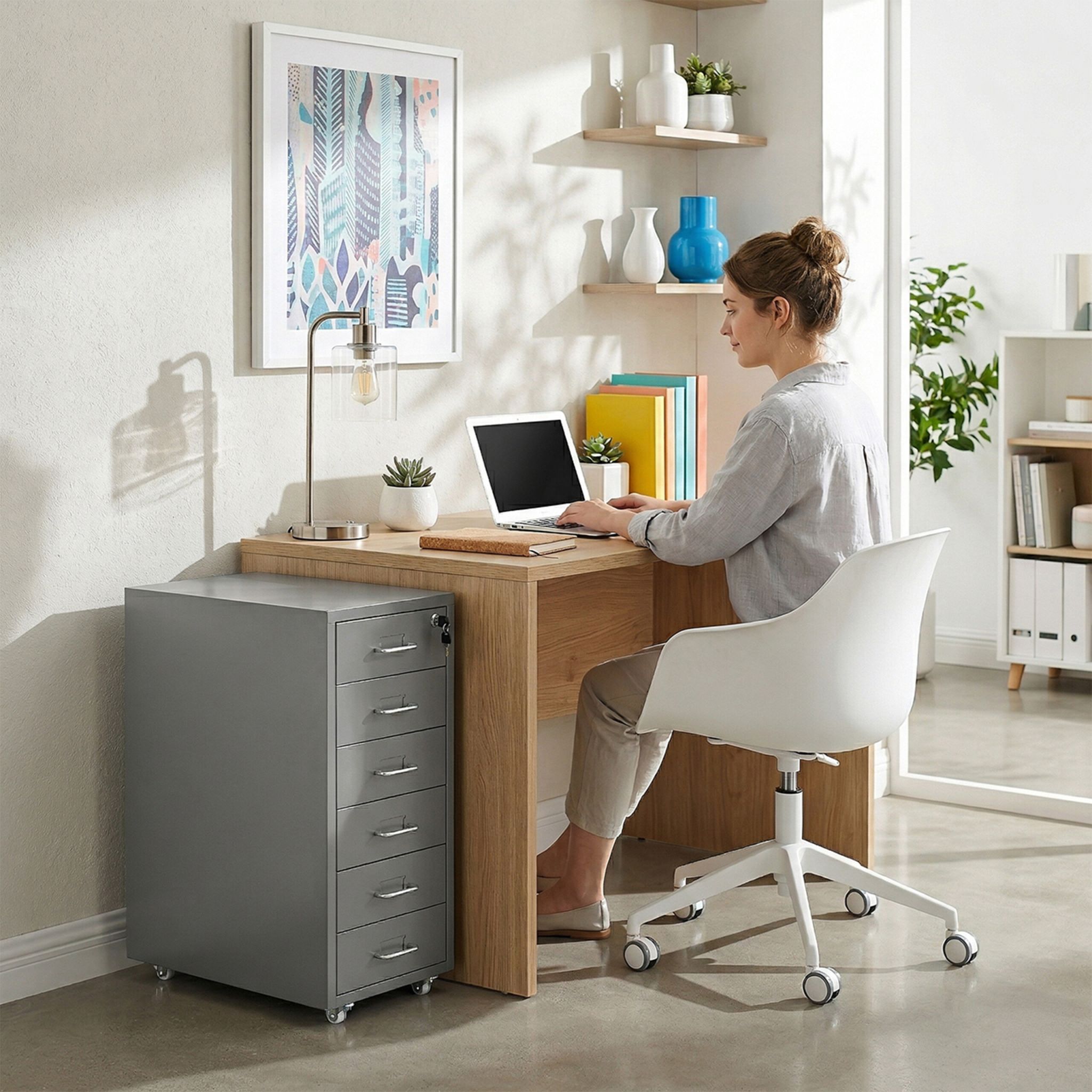 Abschliessbarer Rollcontainer Metall Silber-Grau von Relaxdays