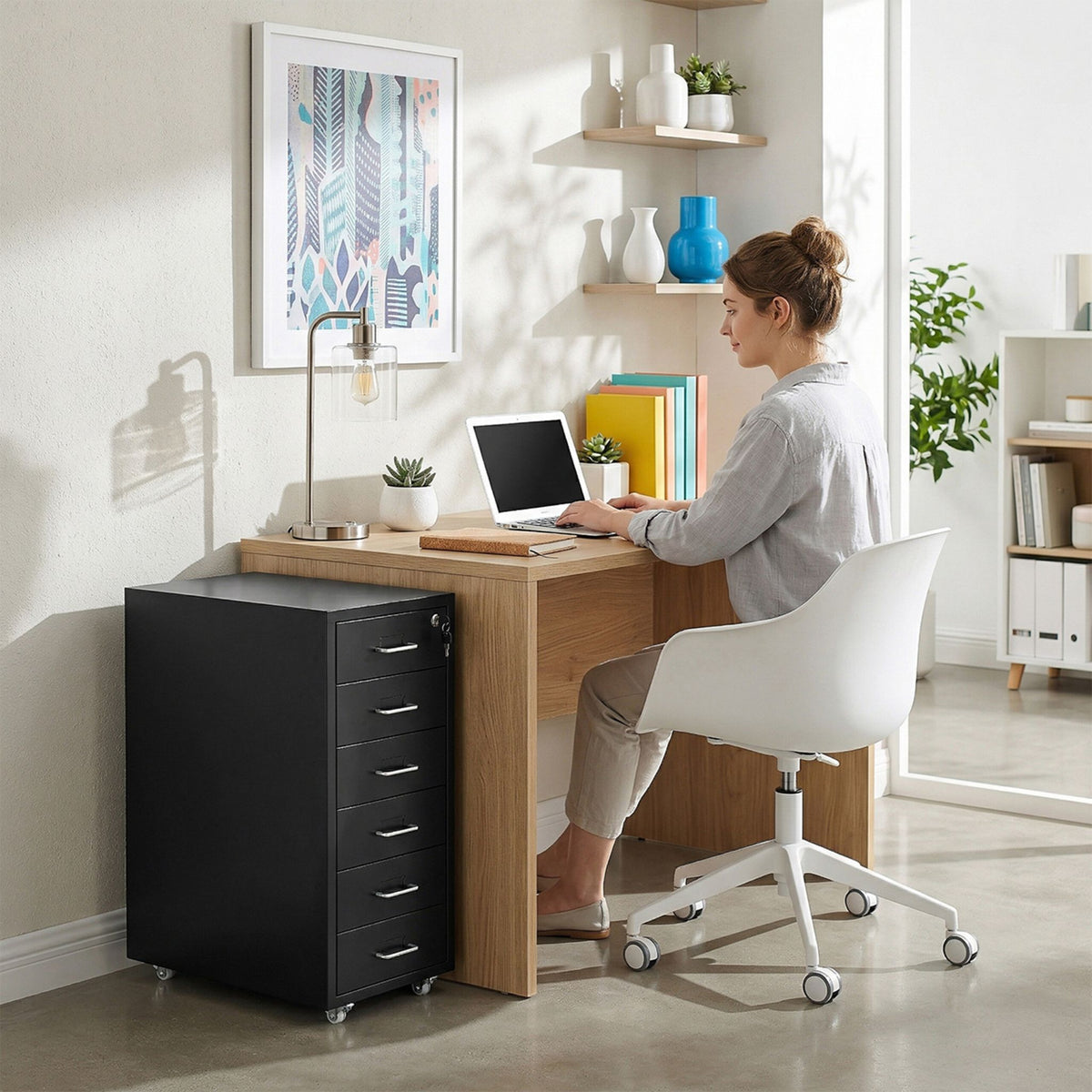 Abschliessbarer Rollcontainer Metall Schwarz-Silber von Relaxdays
