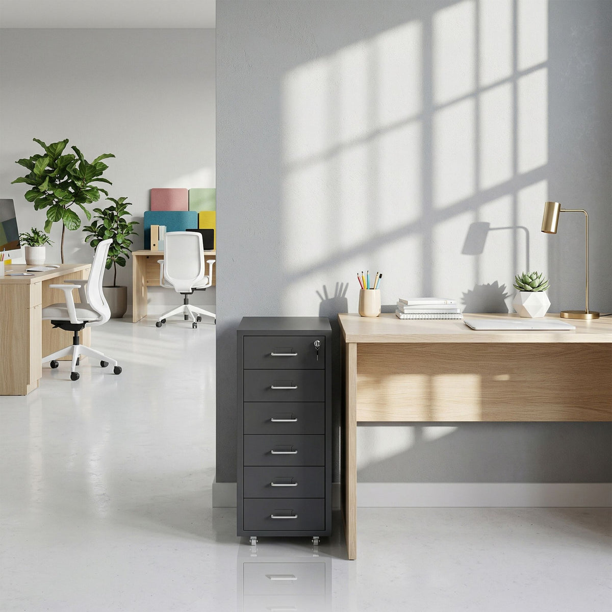 Abschliessbarer Rollcontainer Metall Schwarz-Silber von Relaxdays