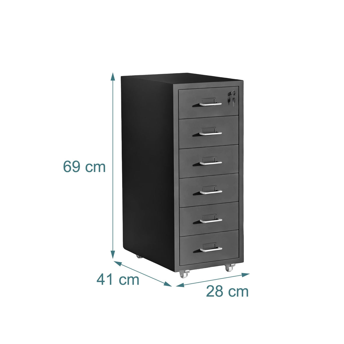 Abschliessbarer Rollcontainer Metall Schwarz-Silber von Relaxdays