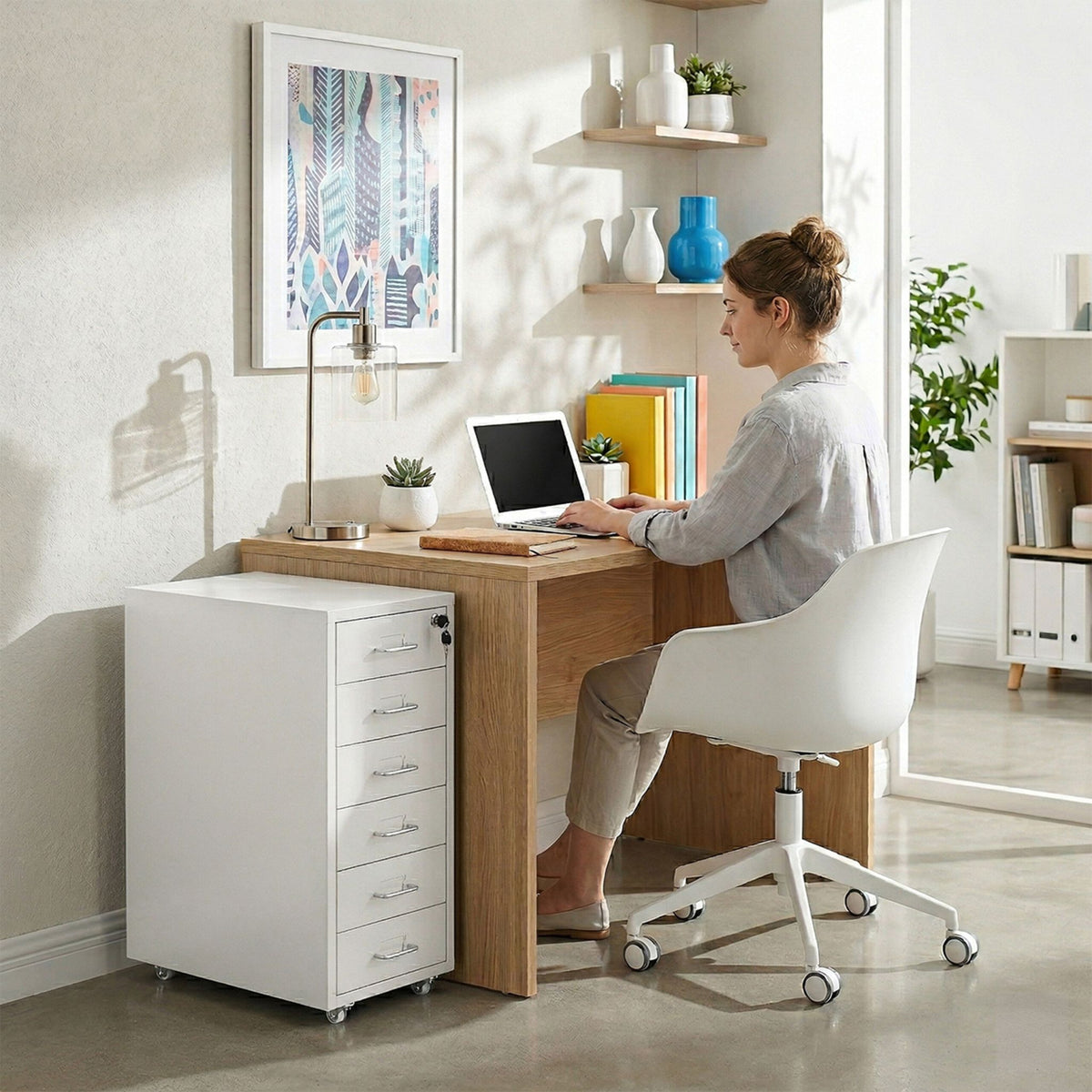 Abschliessbarer Rollcontainer Metall Weiss-Silber von Relaxdays