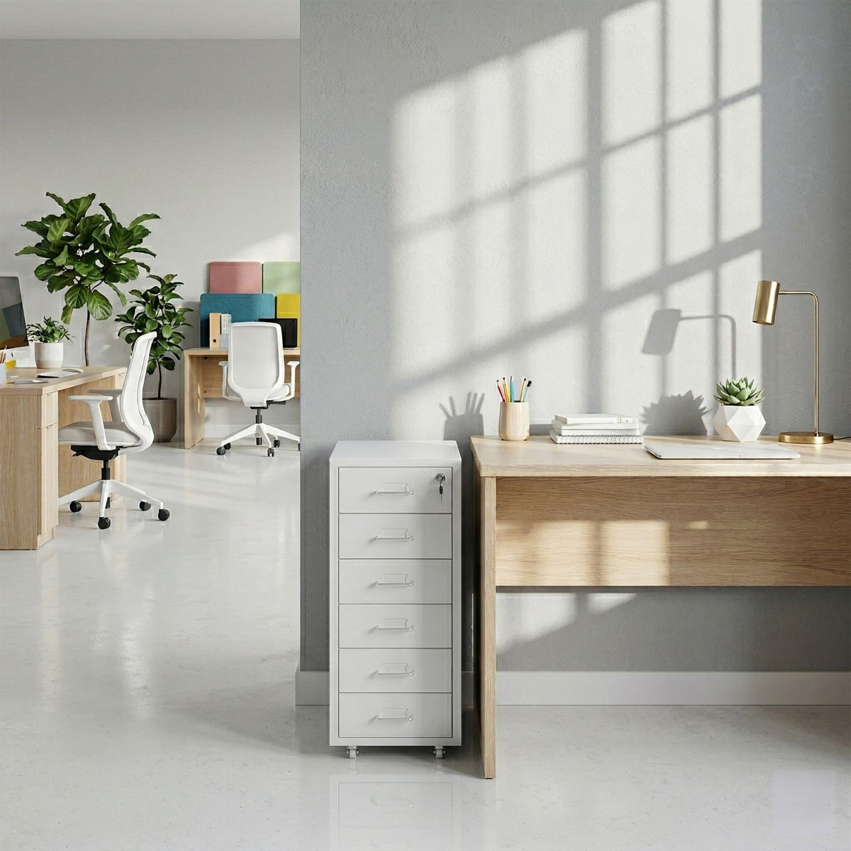 Abschliessbarer Rollcontainer Metall Weiss-Silber von Relaxdays