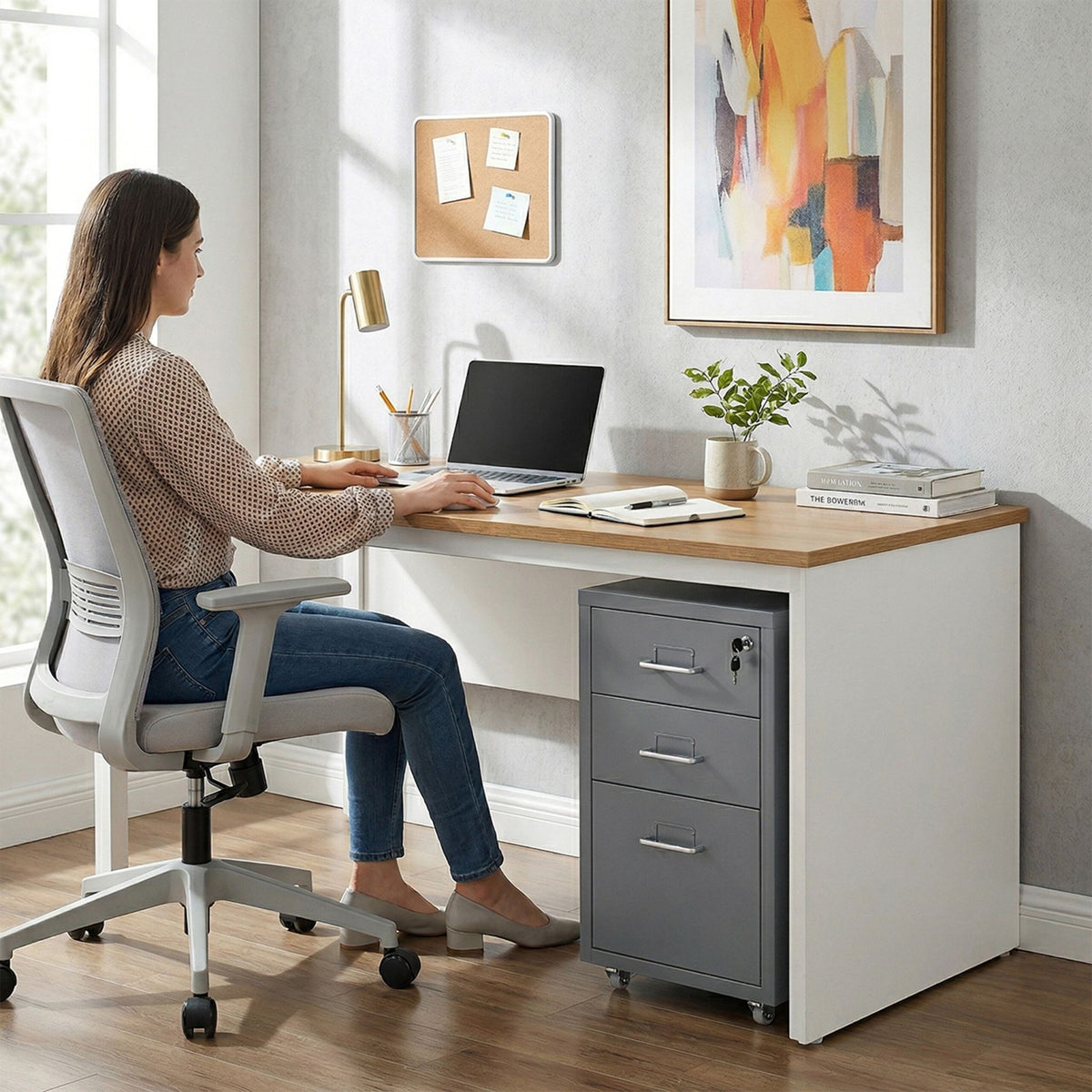 Abschliessbarer Rollcontainer Metall Silber-Grau von Relaxdays