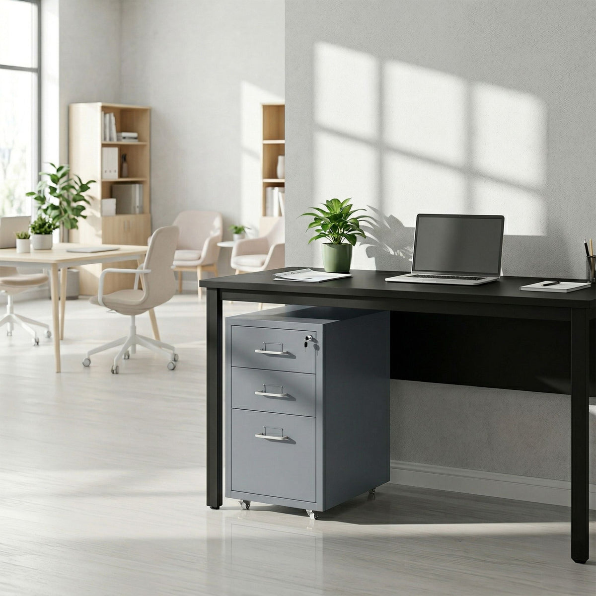 Abschliessbarer Rollcontainer Metall Silber-Grau von Relaxdays