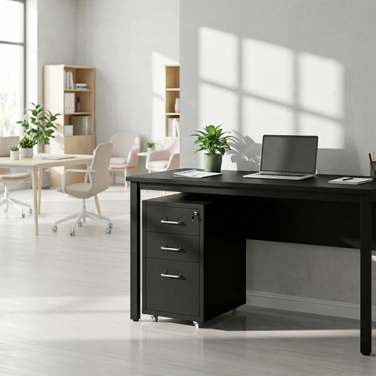 Abschliessbarer Rollcontainer Metall Schwarz-Silber von Relaxdays