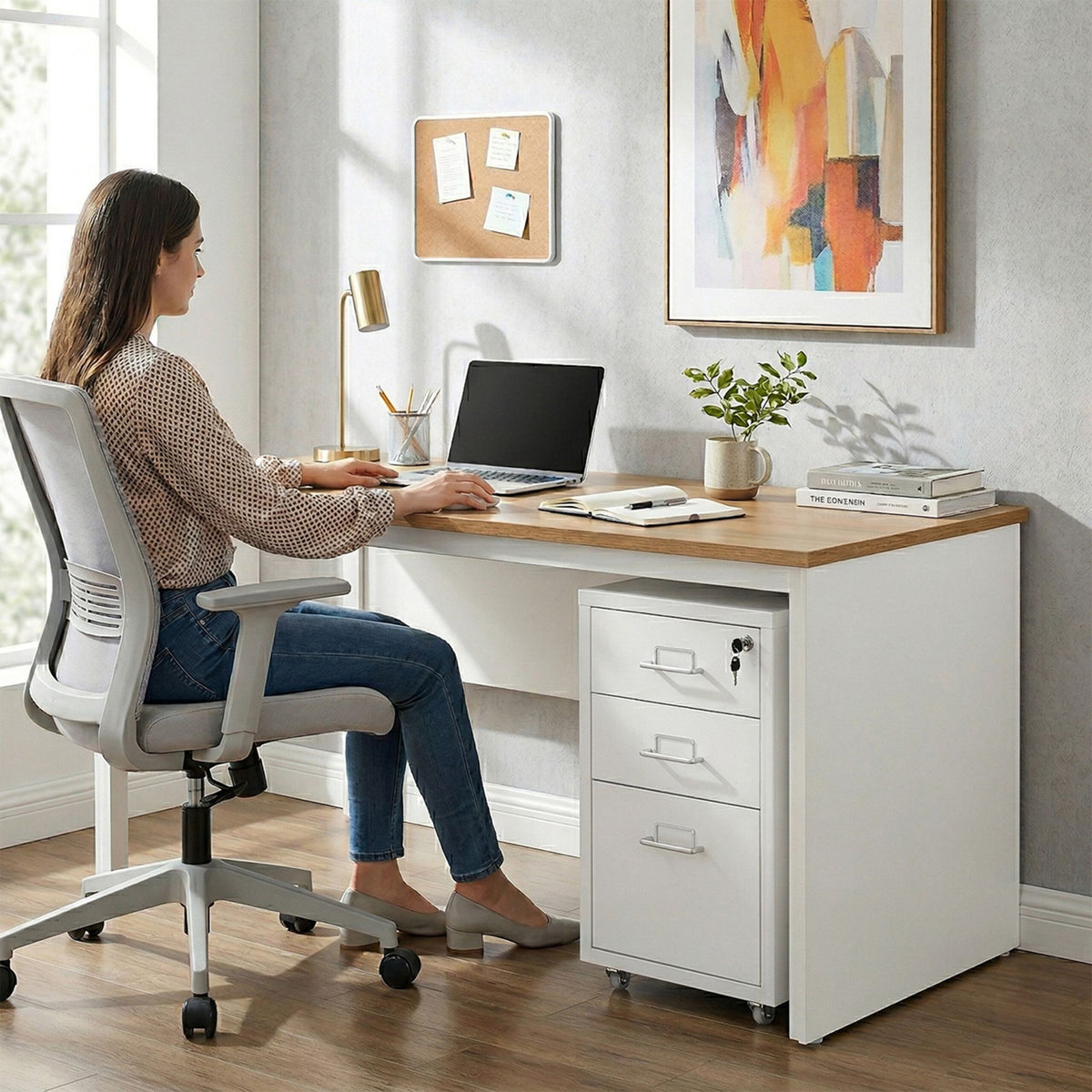 Abschliessbarer Rollcontainer Metall Weiss-Silber von Relaxdays