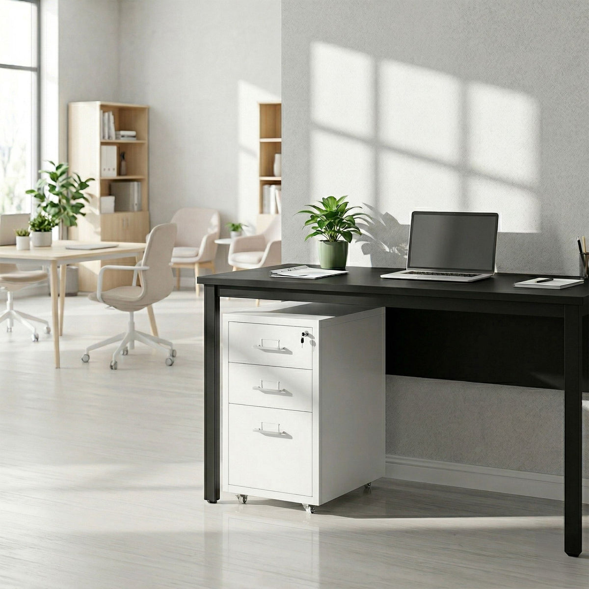Abschliessbarer Rollcontainer Metall Weiss-Silber von Relaxdays