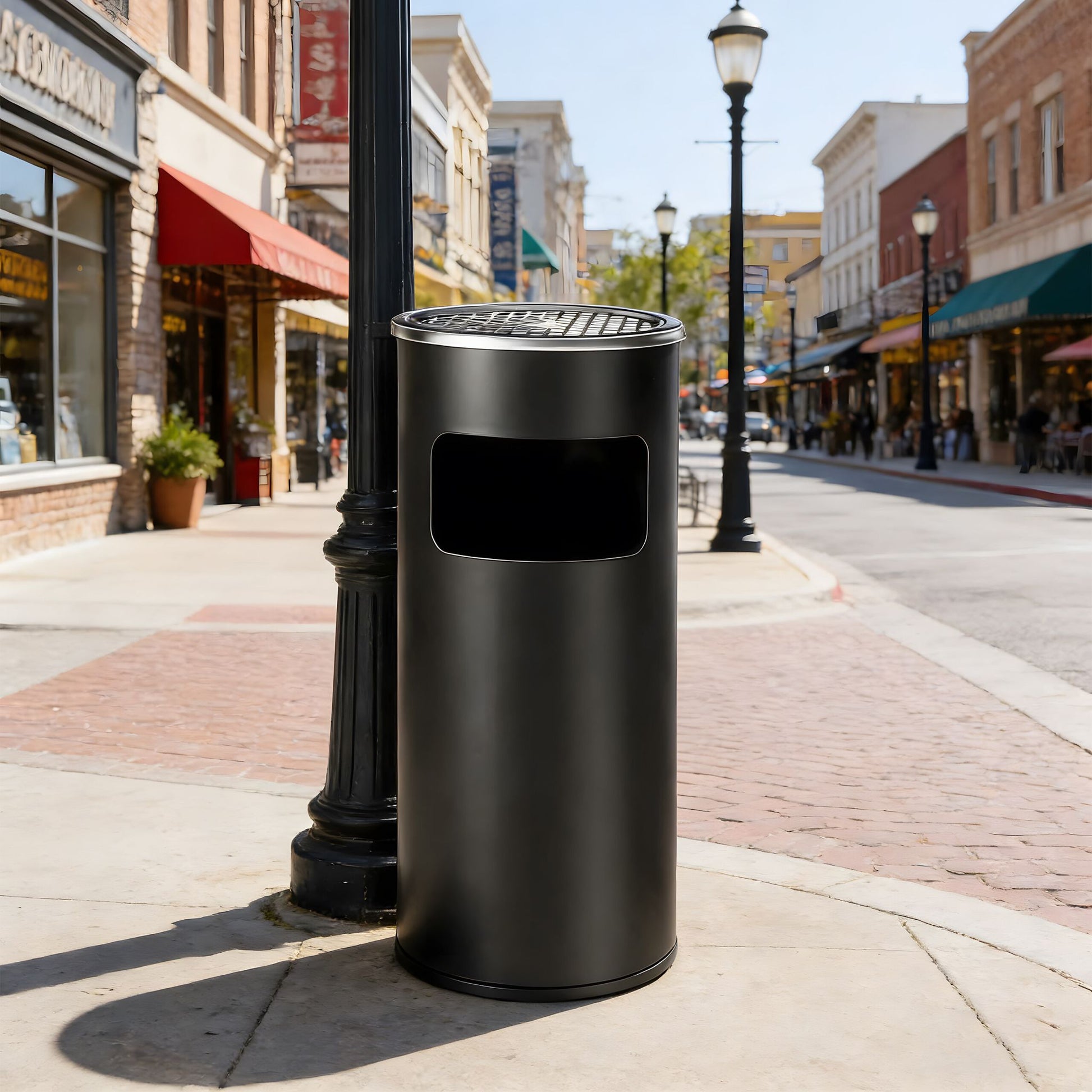 Standaschenbecher mit Inneneimer 30L Schwarz-Silber von Relaxdays