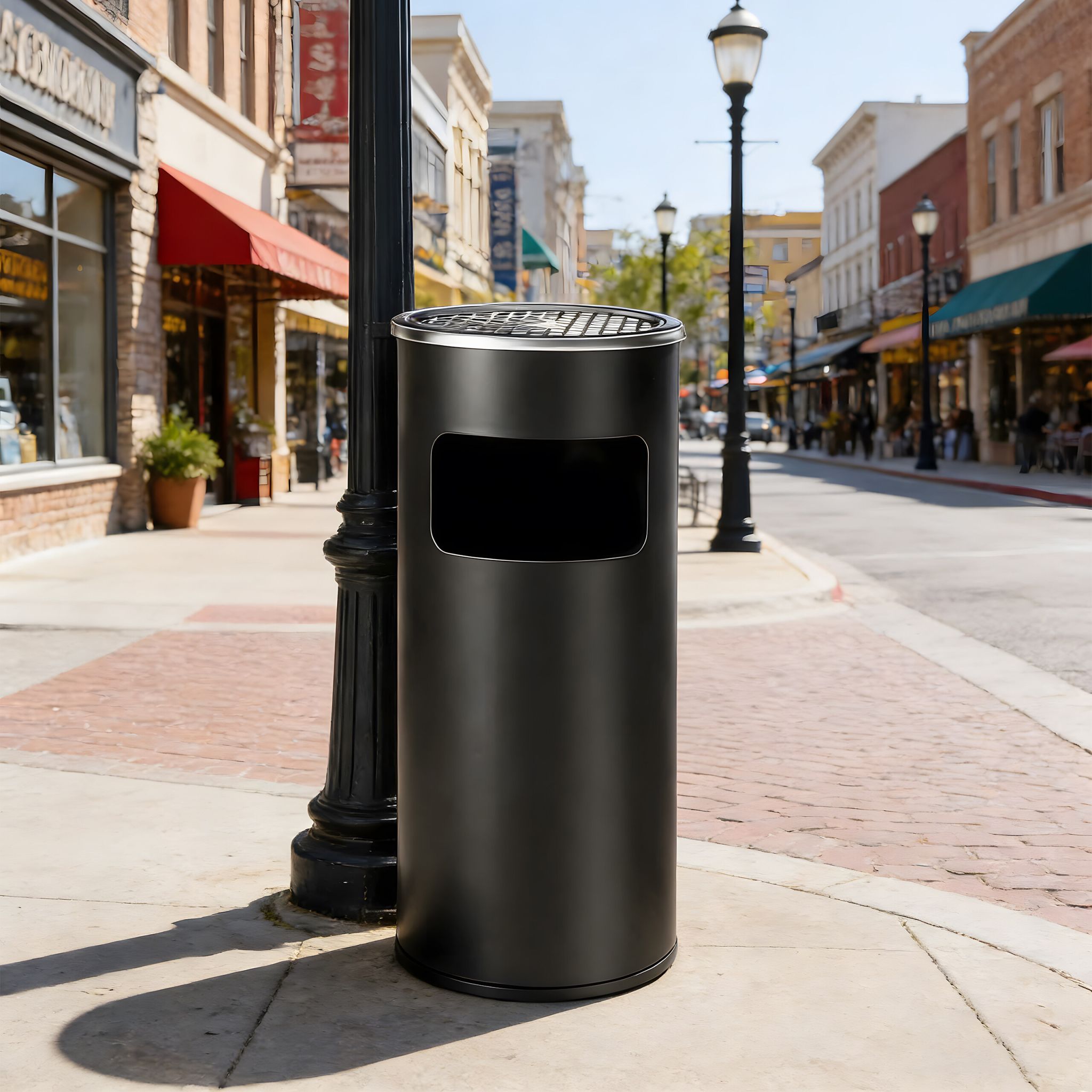Standaschenbecher mit Inneneimer 30L Schwarz-Silber von Relaxdays
