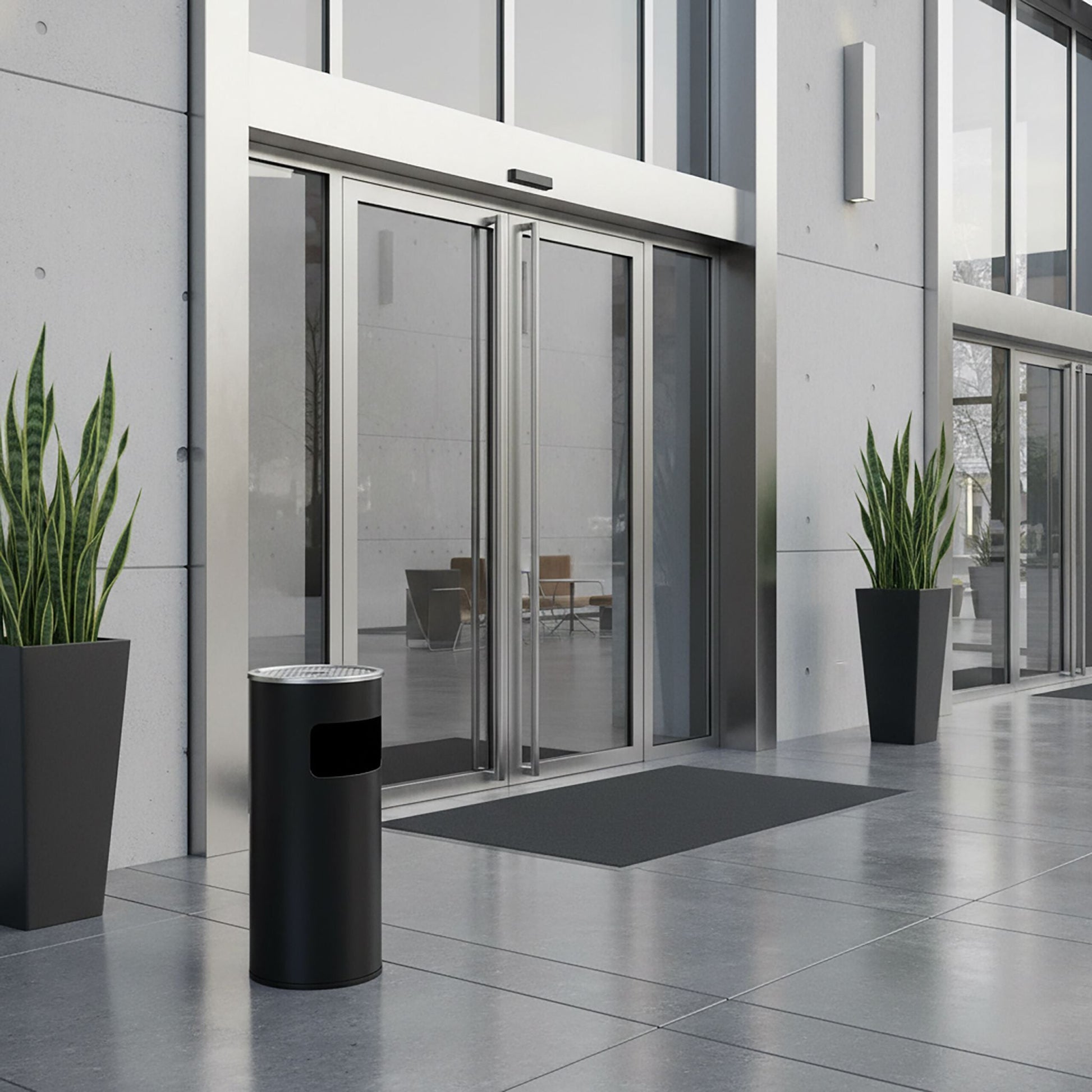 Standaschenbecher mit Inneneimer 30L Schwarz-Silber von Relaxdays