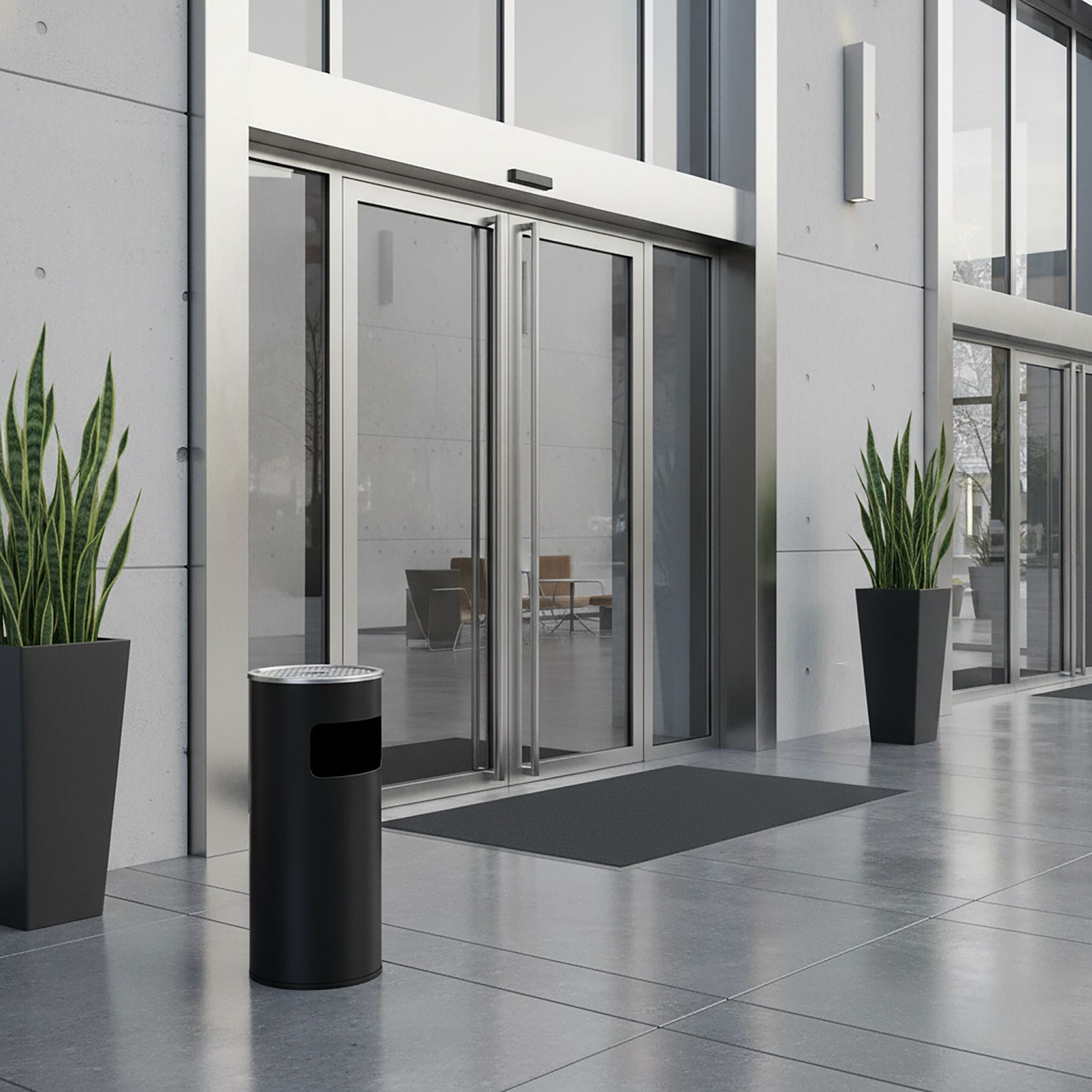 Standaschenbecher mit Inneneimer 30L Schwarz-Silber von Relaxdays