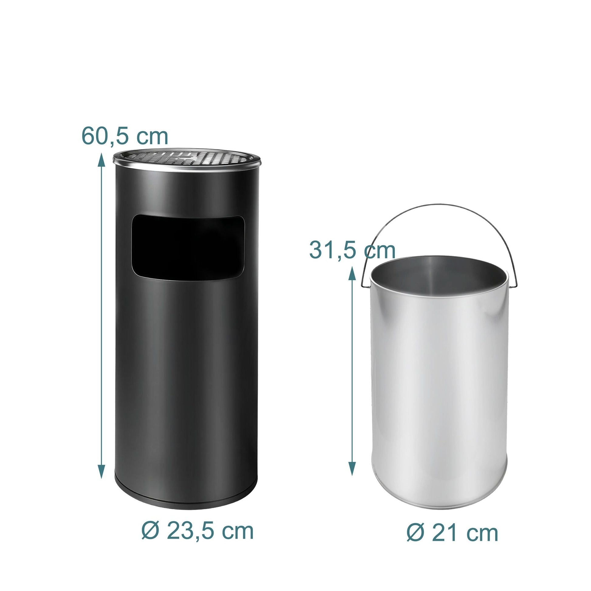 Standaschenbecher mit Inneneimer 30L Schwarz-Silber von Relaxdays