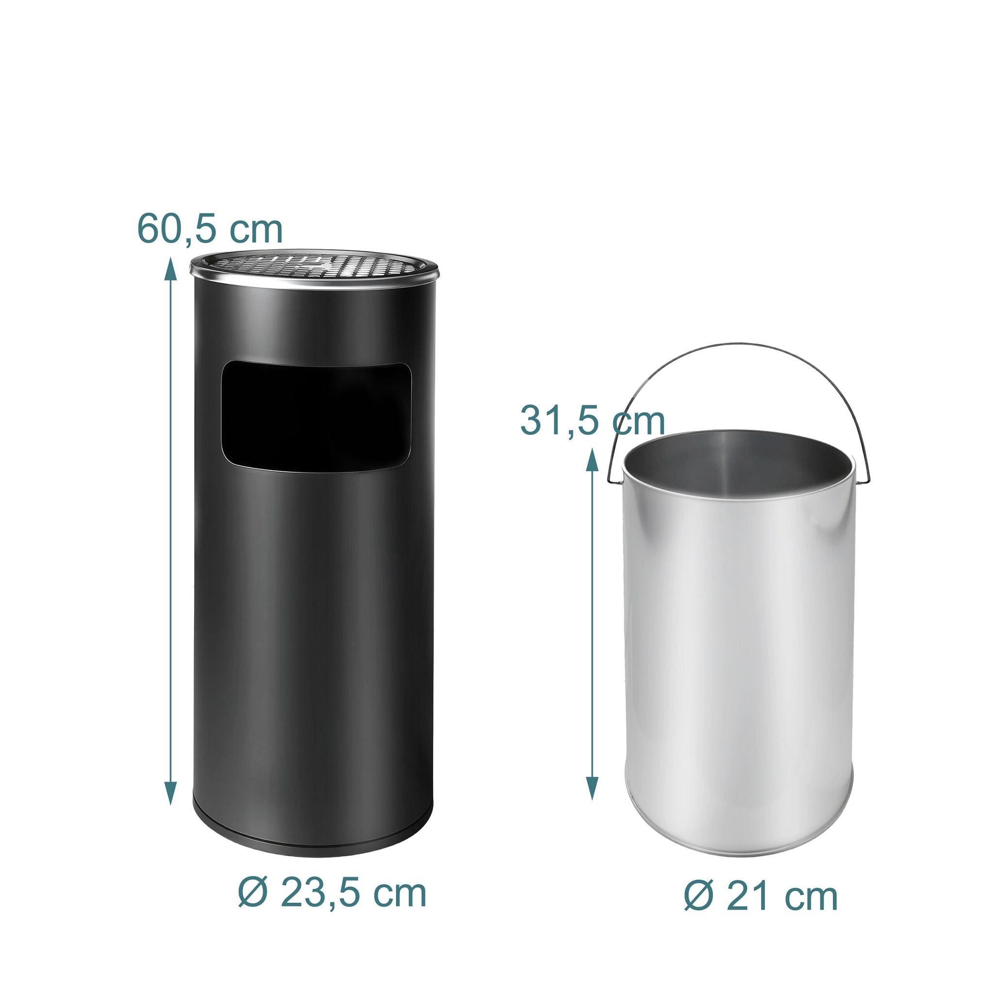 Standaschenbecher mit Inneneimer 30L Schwarz-Silber von Relaxdays