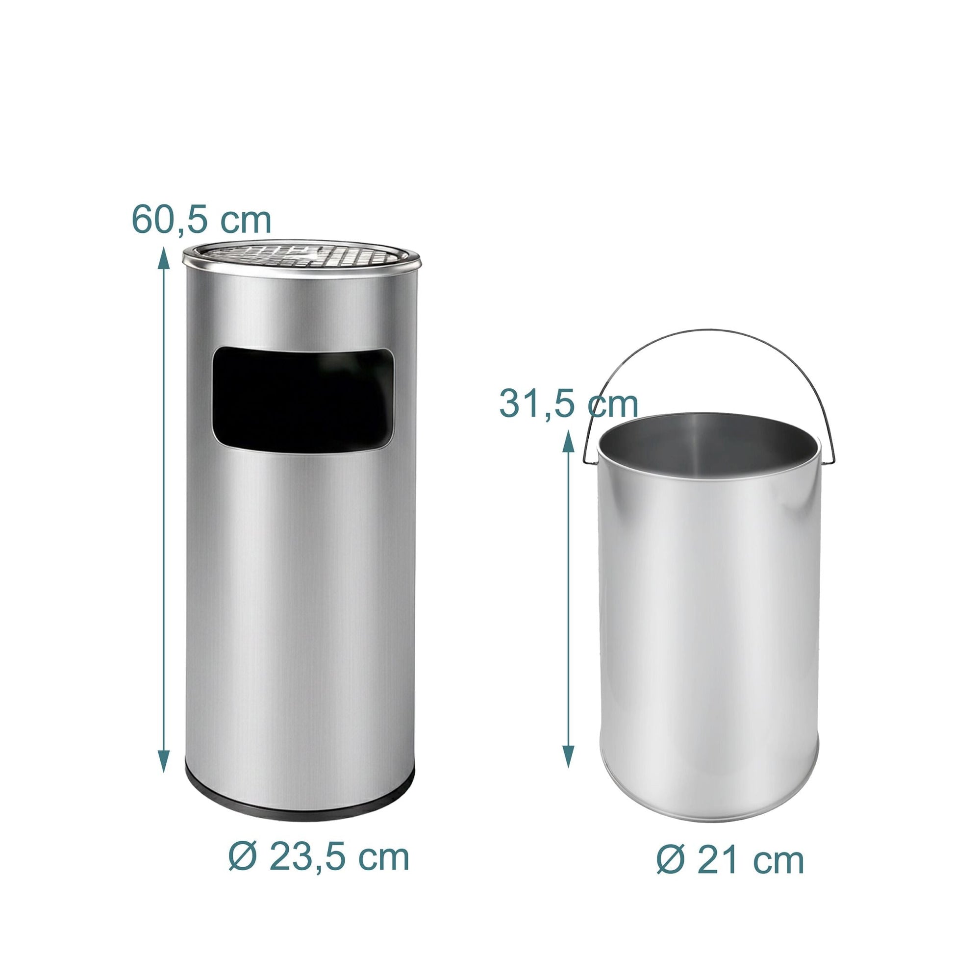Standaschenbecher mit Inneneimer 30L Silber von Relaxdays