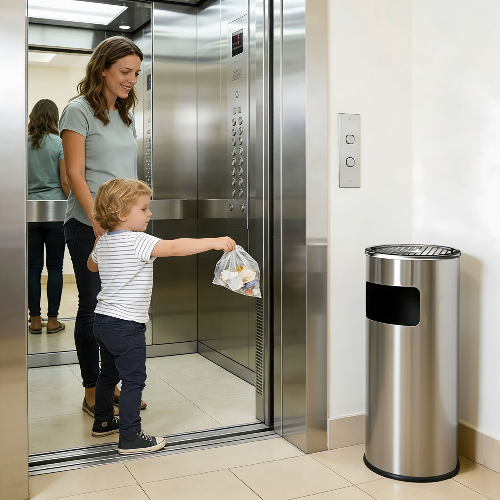 Standaschenbecher mit Inneneimer 30L Silber von Relaxdays