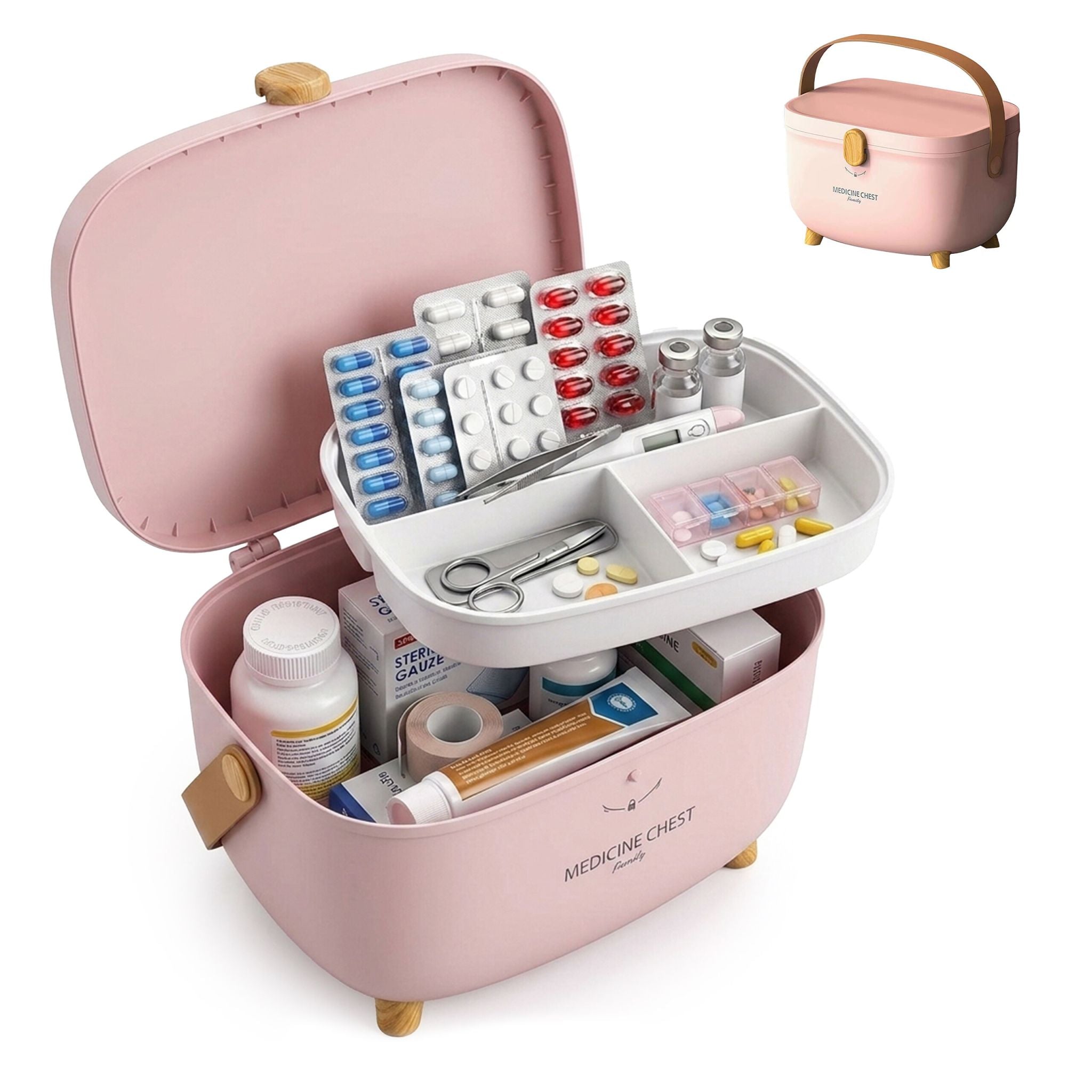 Medizinbox Kunststoff Hellbraun-Rosa von Relaxdays