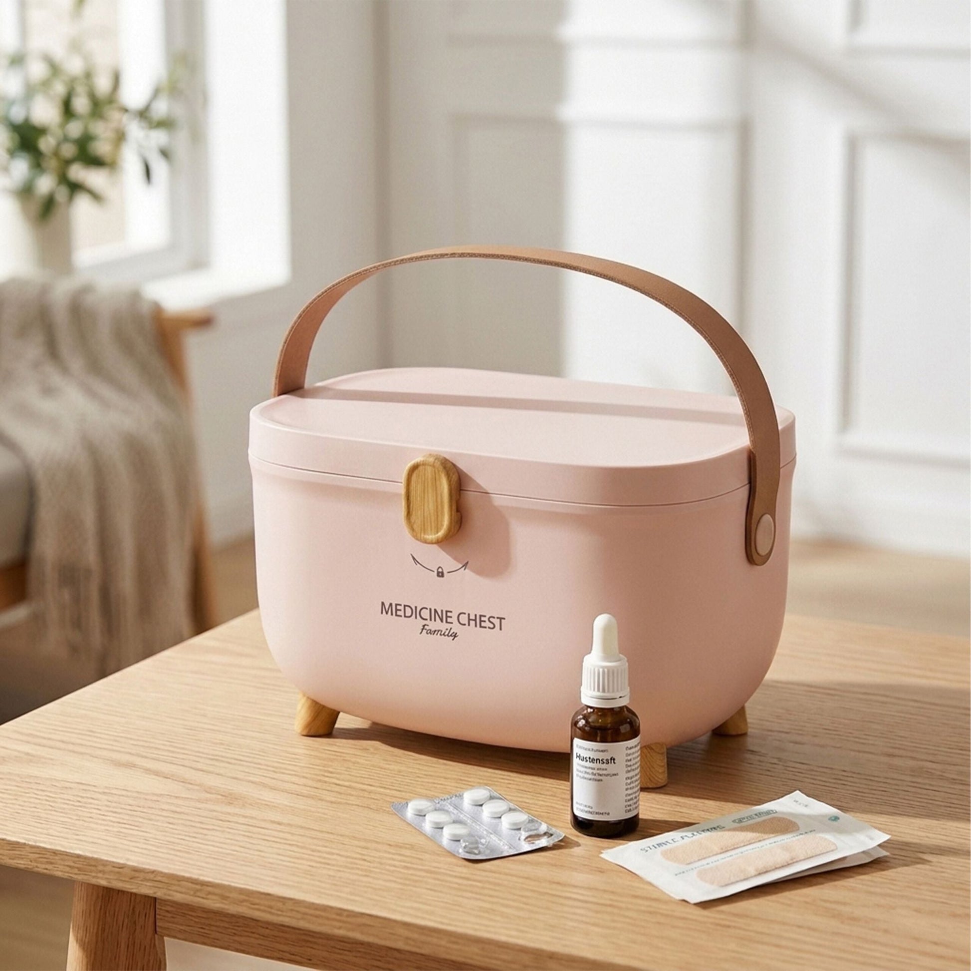 Medizinbox Kunststoff Hellbraun-Rosa von Relaxdays