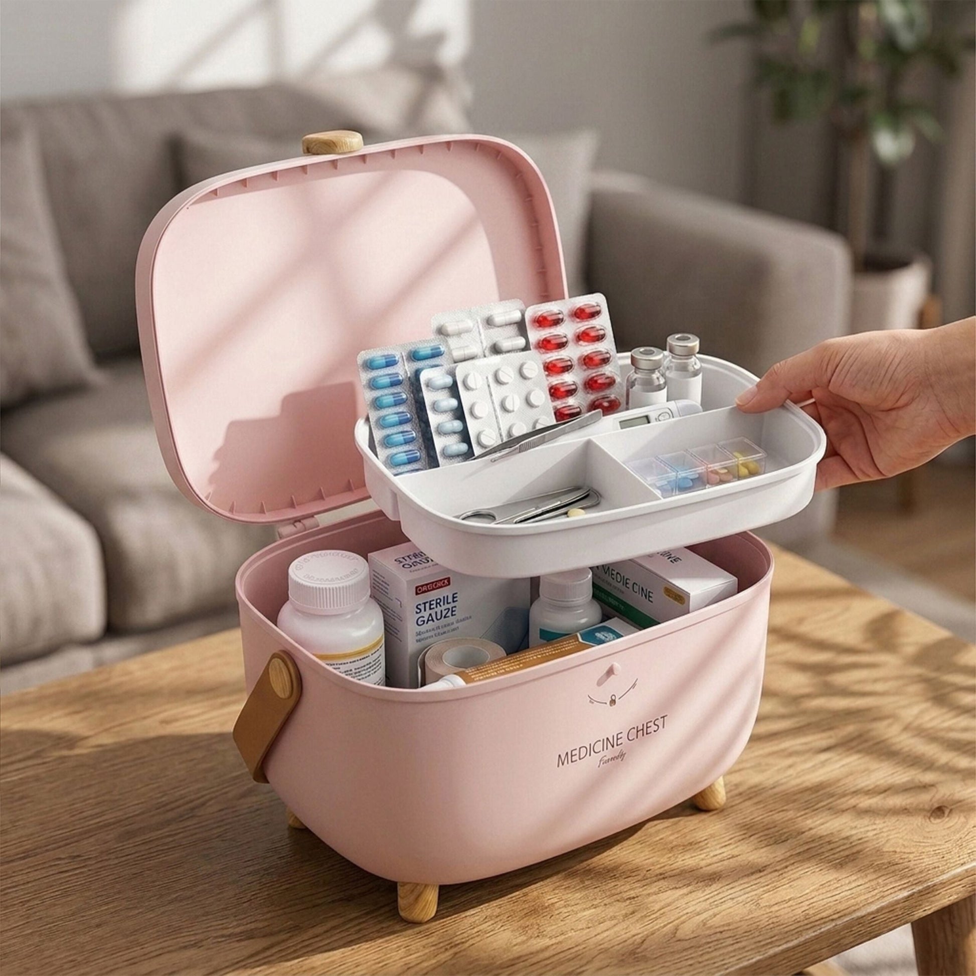 Medizinbox Kunststoff Hellbraun-Rosa von Relaxdays