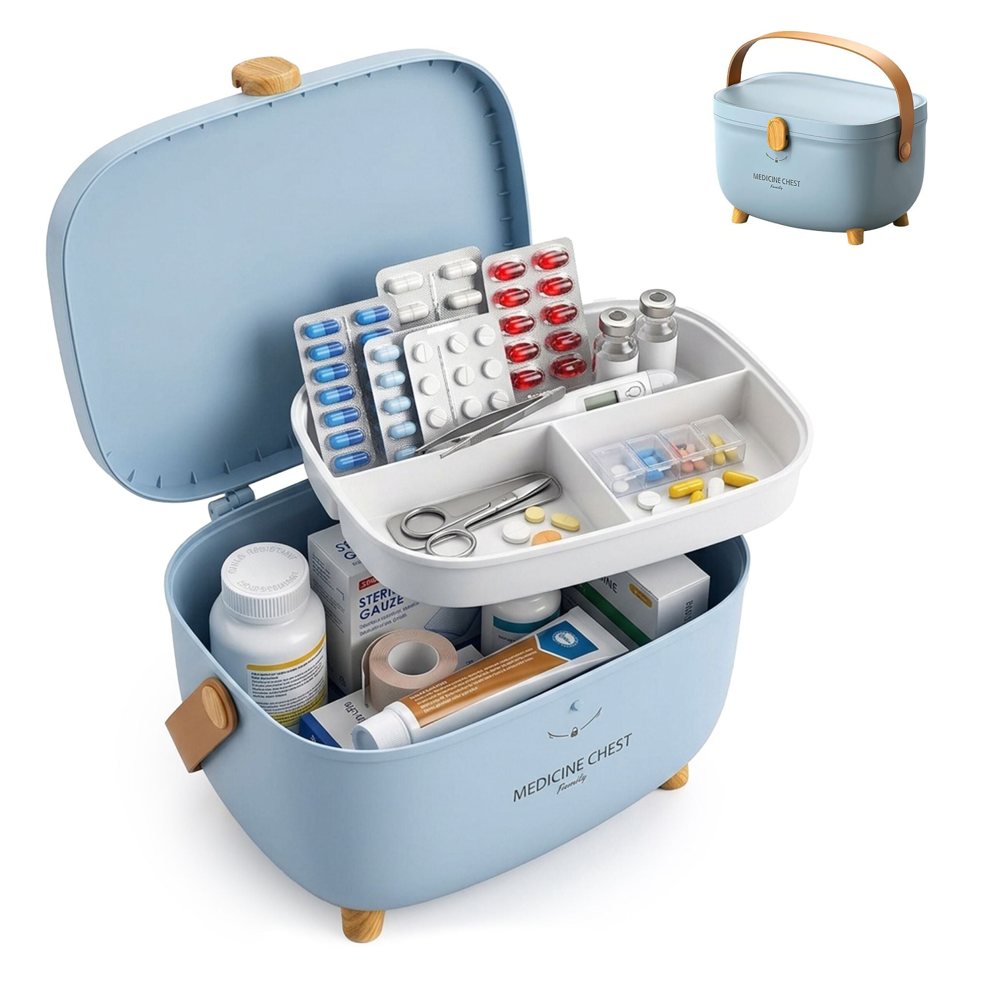 Medizinbox Kunststoff Hellblau-Hellbraun von Relaxdays