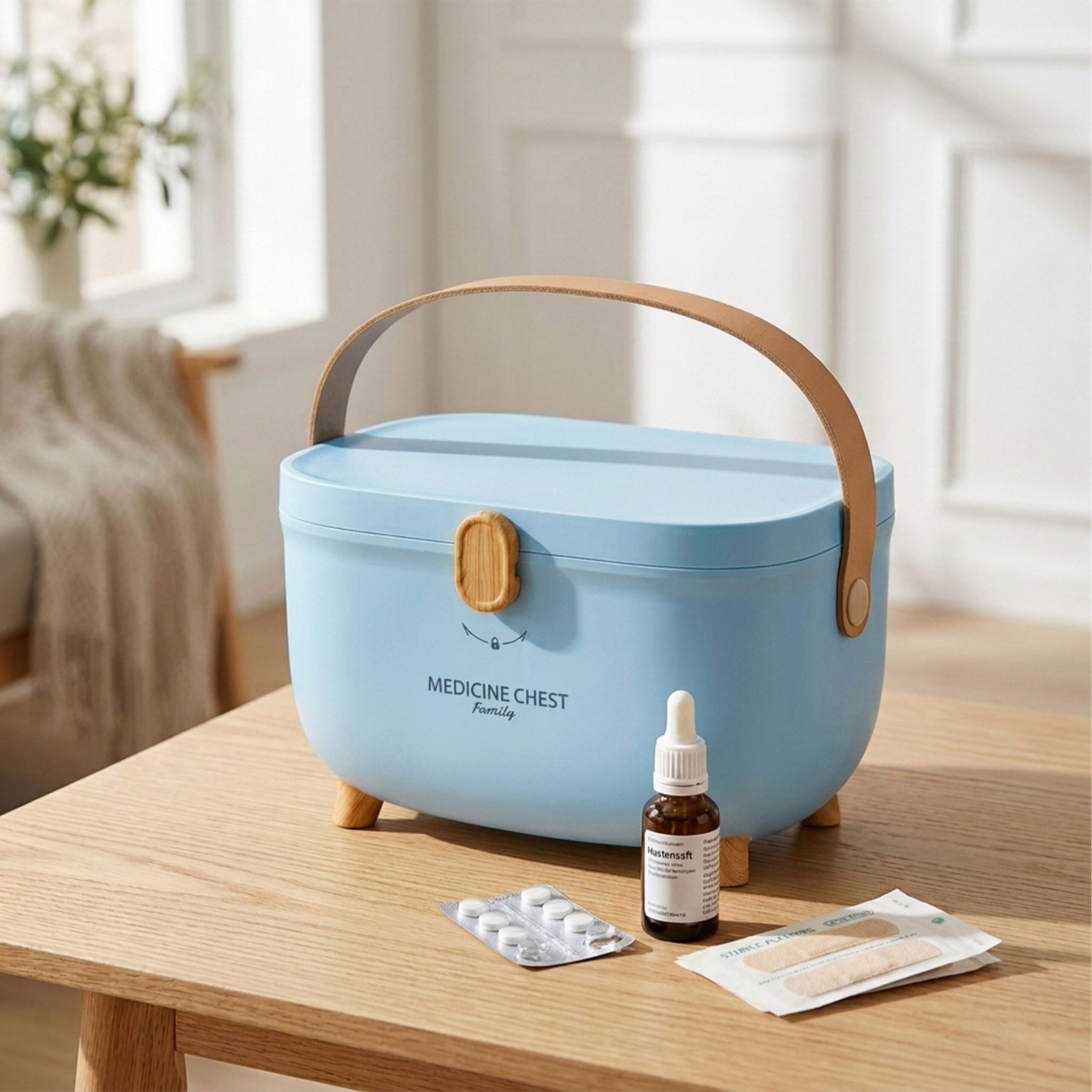 Medizinbox Kunststoff Hellblau-Hellbraun von Relaxdays